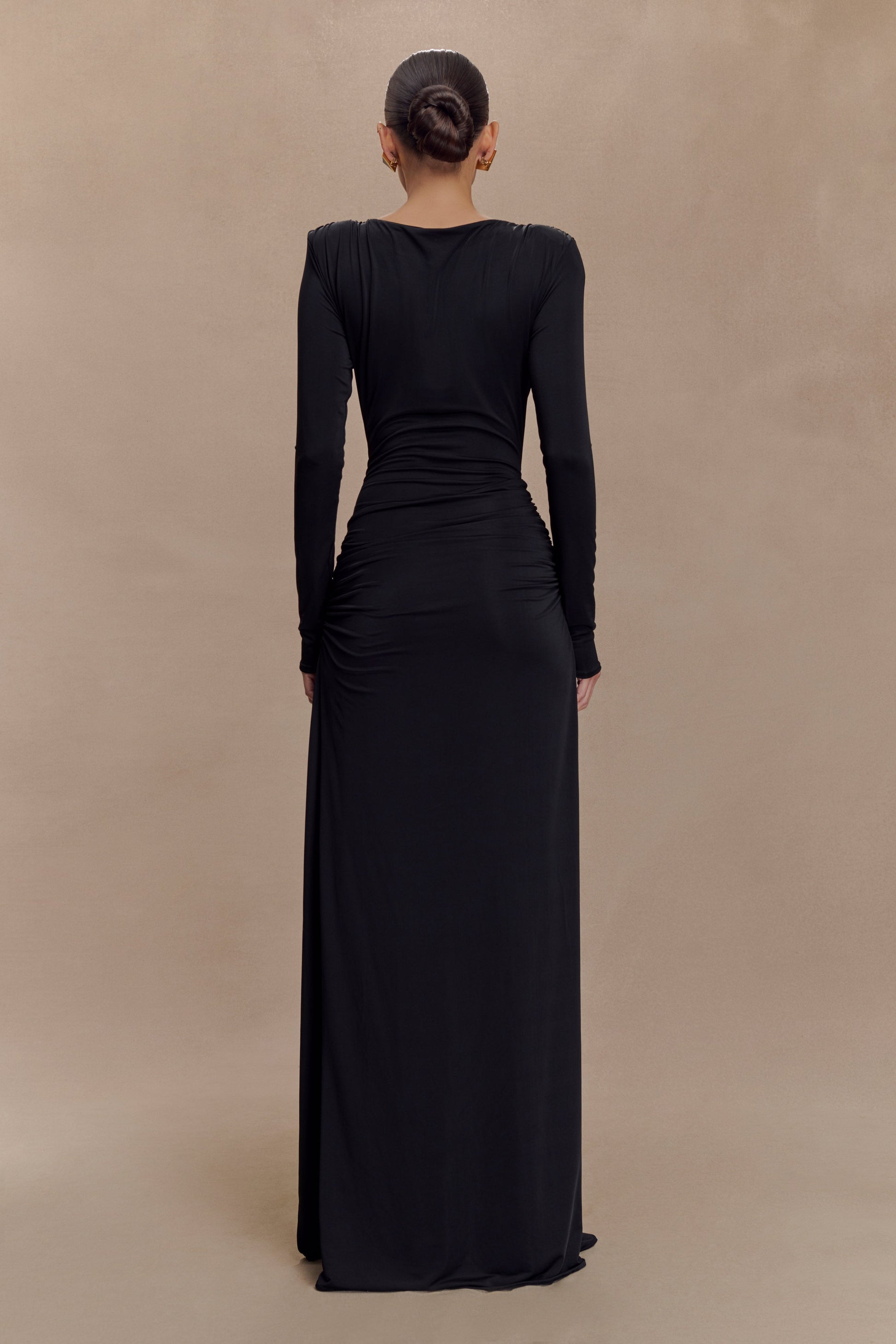 Deanna Long Sleeve Gathered Maxi Dress - Black #2