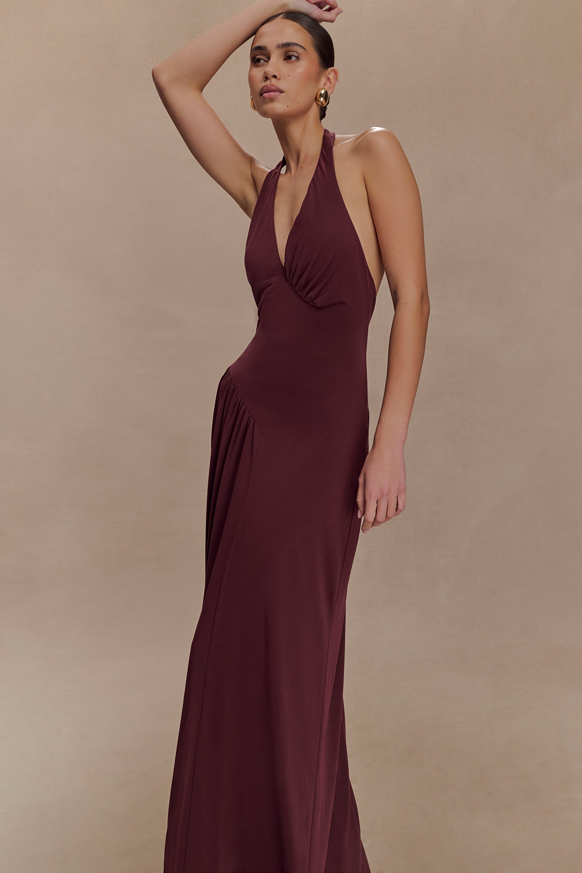Yelena Ruched Halter Maxi Dress - Mahogany #5