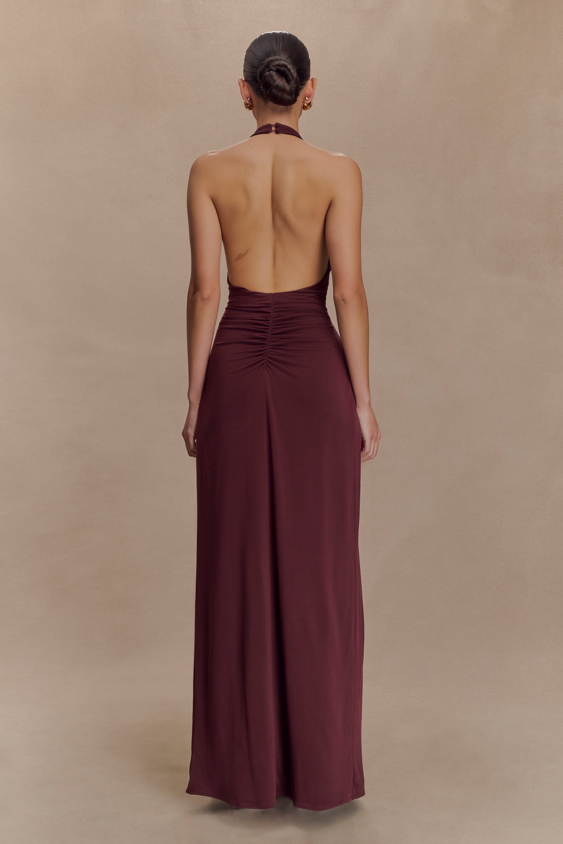 Yelena Ruched Halter Maxi Dress - Mahogany #2