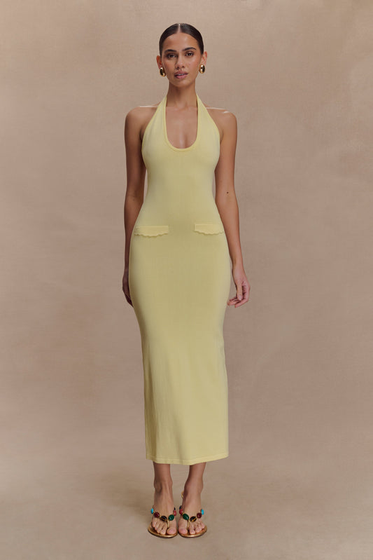 Ovina Halter Neck Knit Midi Dress - Lemon