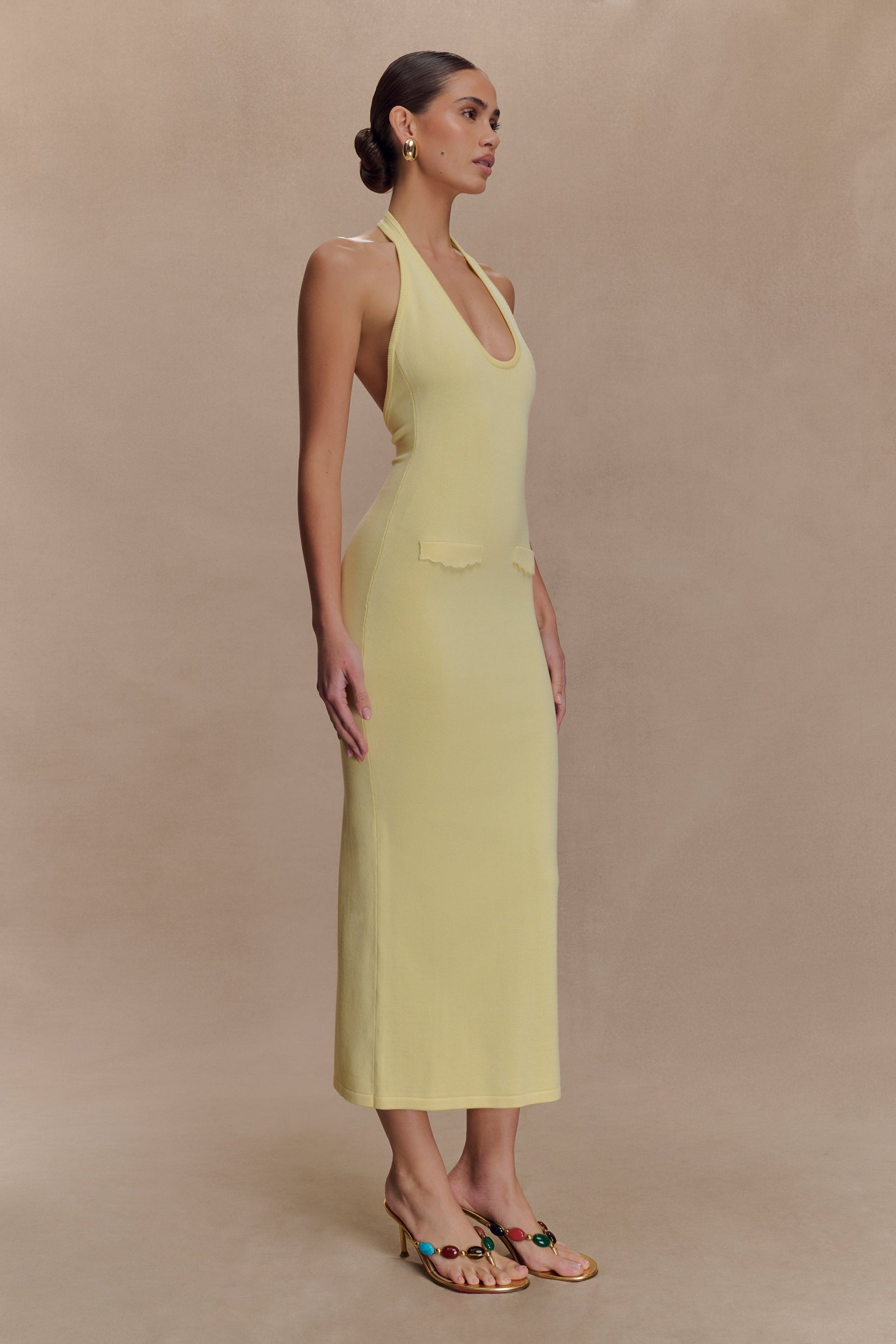 Ovina Halter Neck Knit Midi Dress - Lemon #4