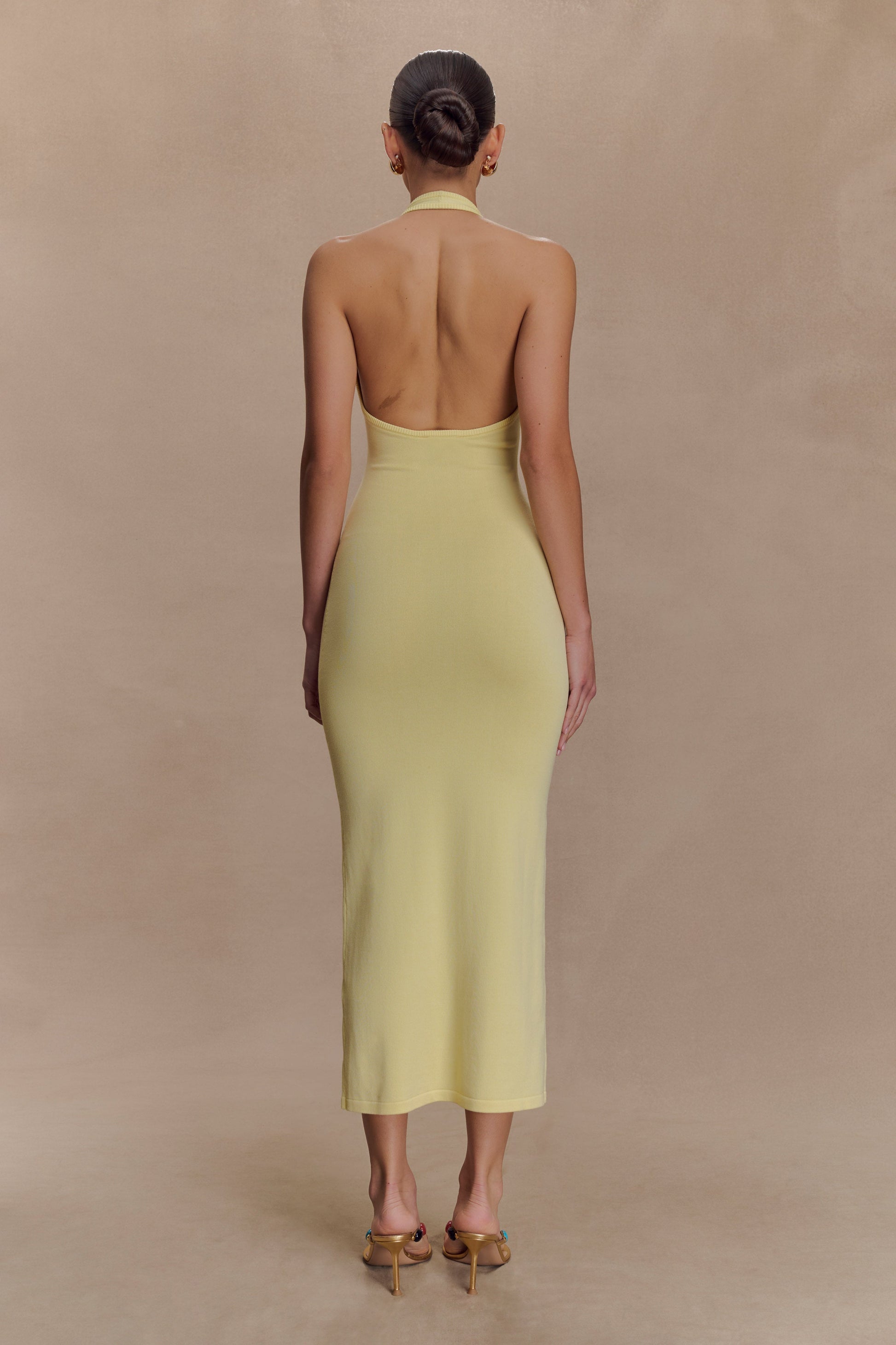 Ovina Halter Neck Knit Midi Dress - Lemon #2