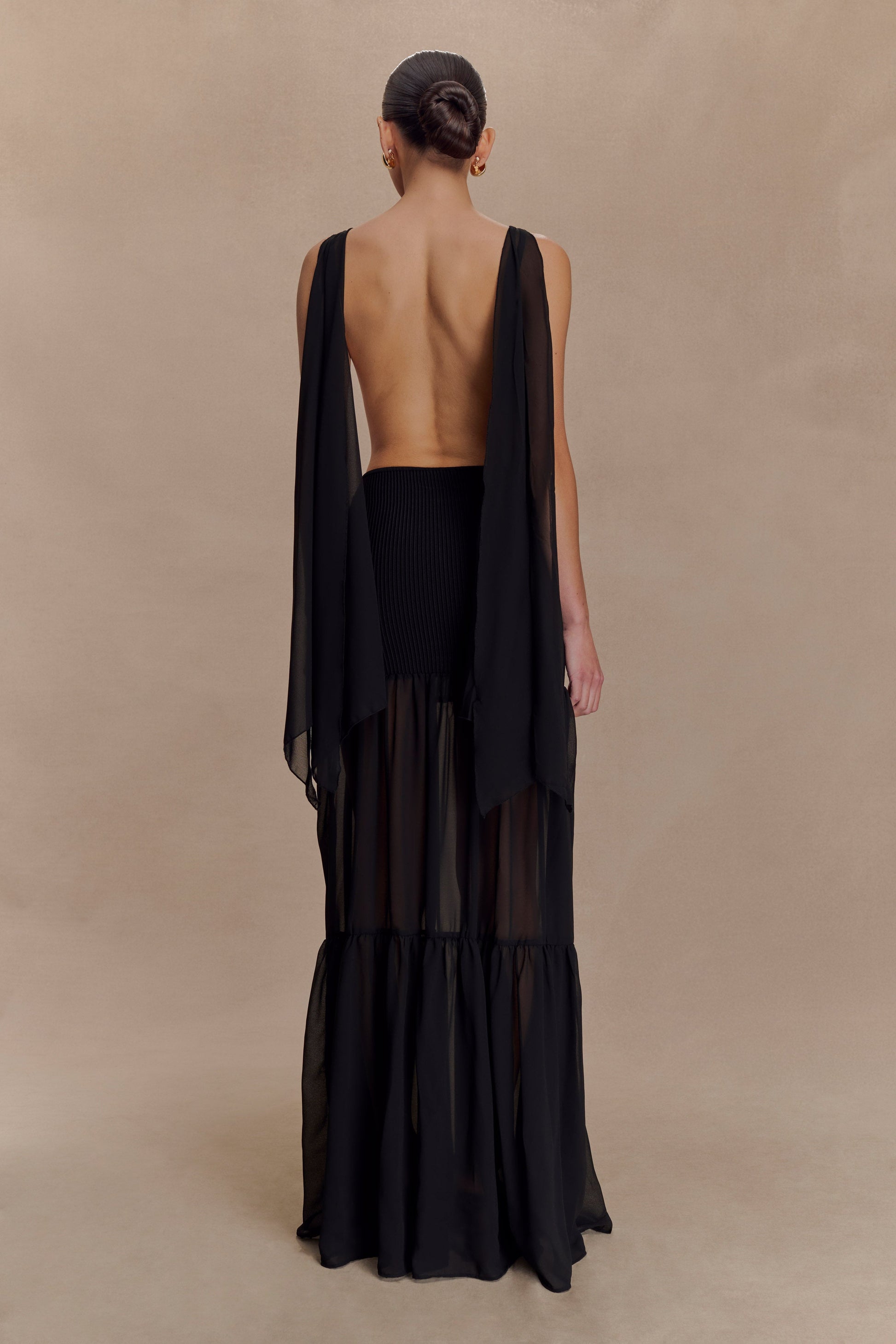 Haille Knit Chiffon Maxi Dress - Black #2