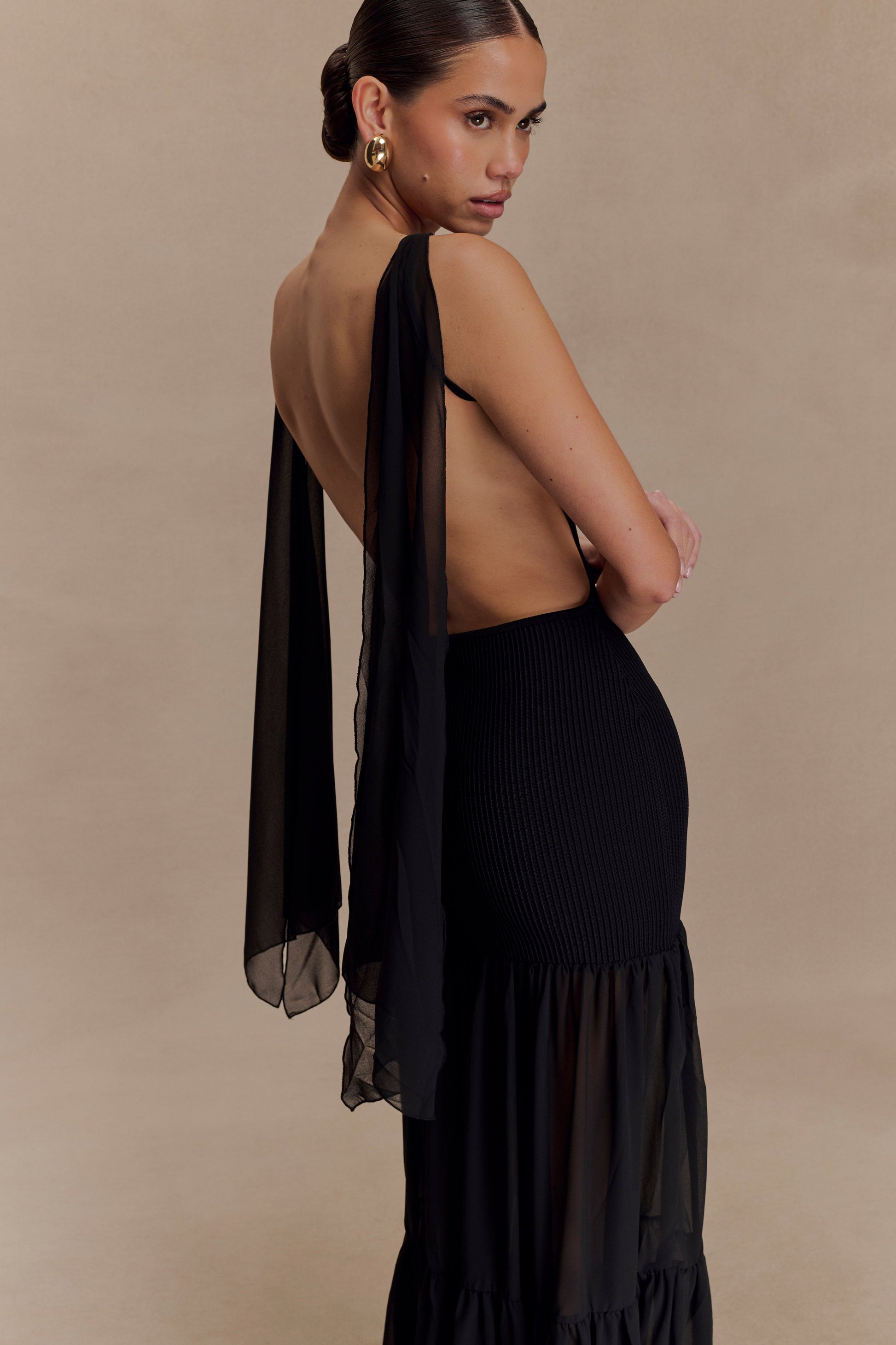 Haille Knit Chiffon Maxi Dress - Black #4