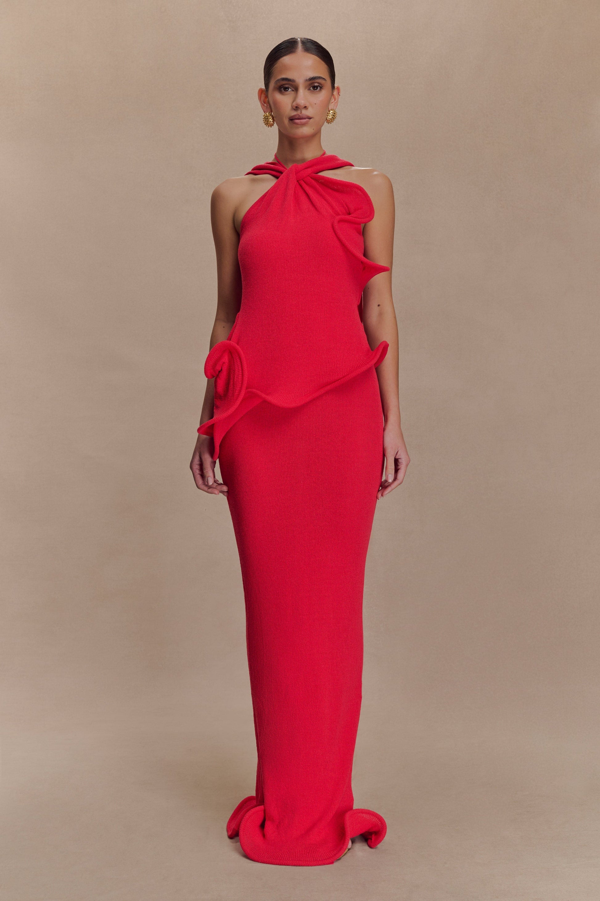 Caprice Halter Knit Maxi Dress - Red #2