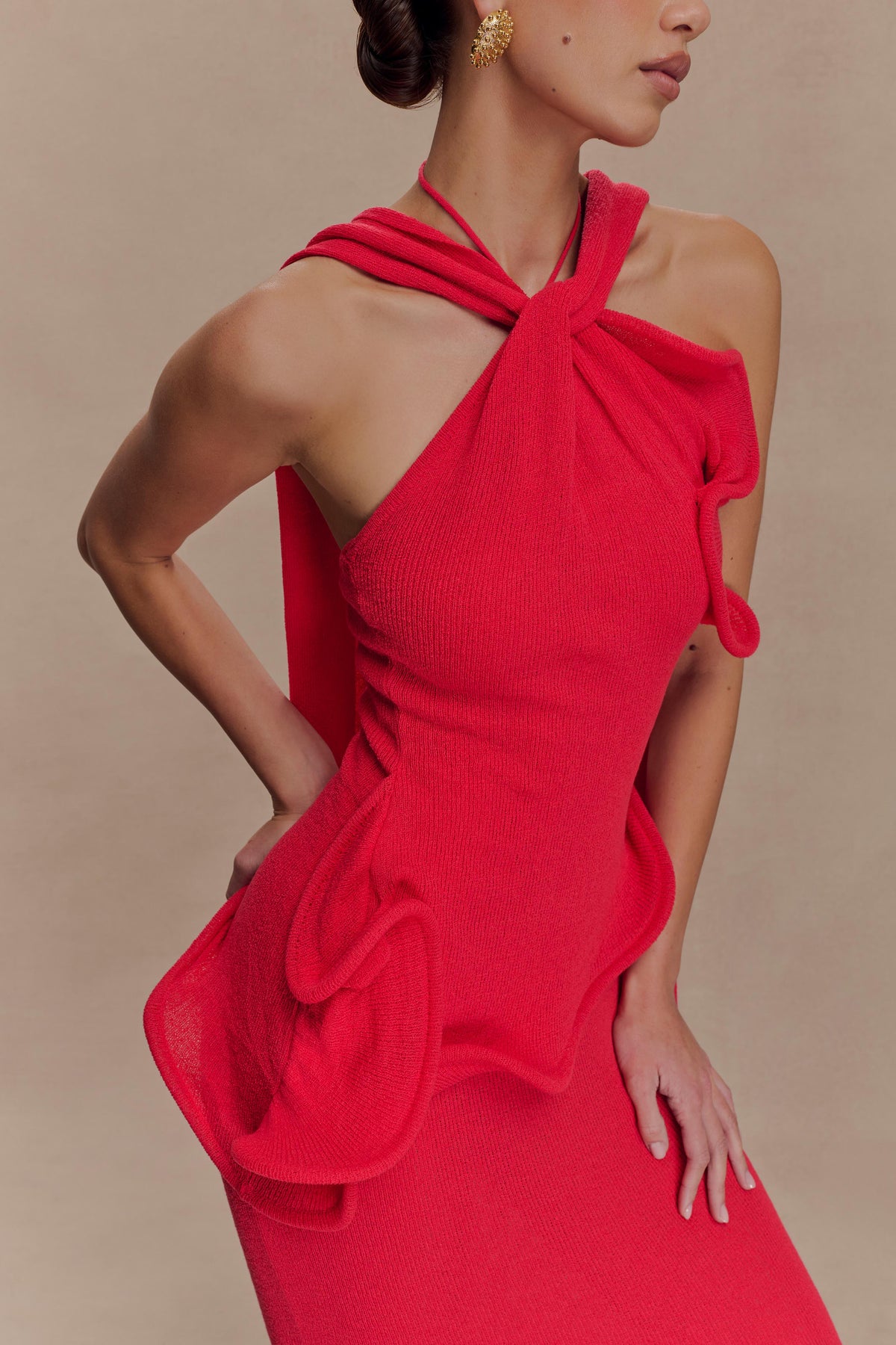 Caprice Halter Knit Maxi Dress - Red #5