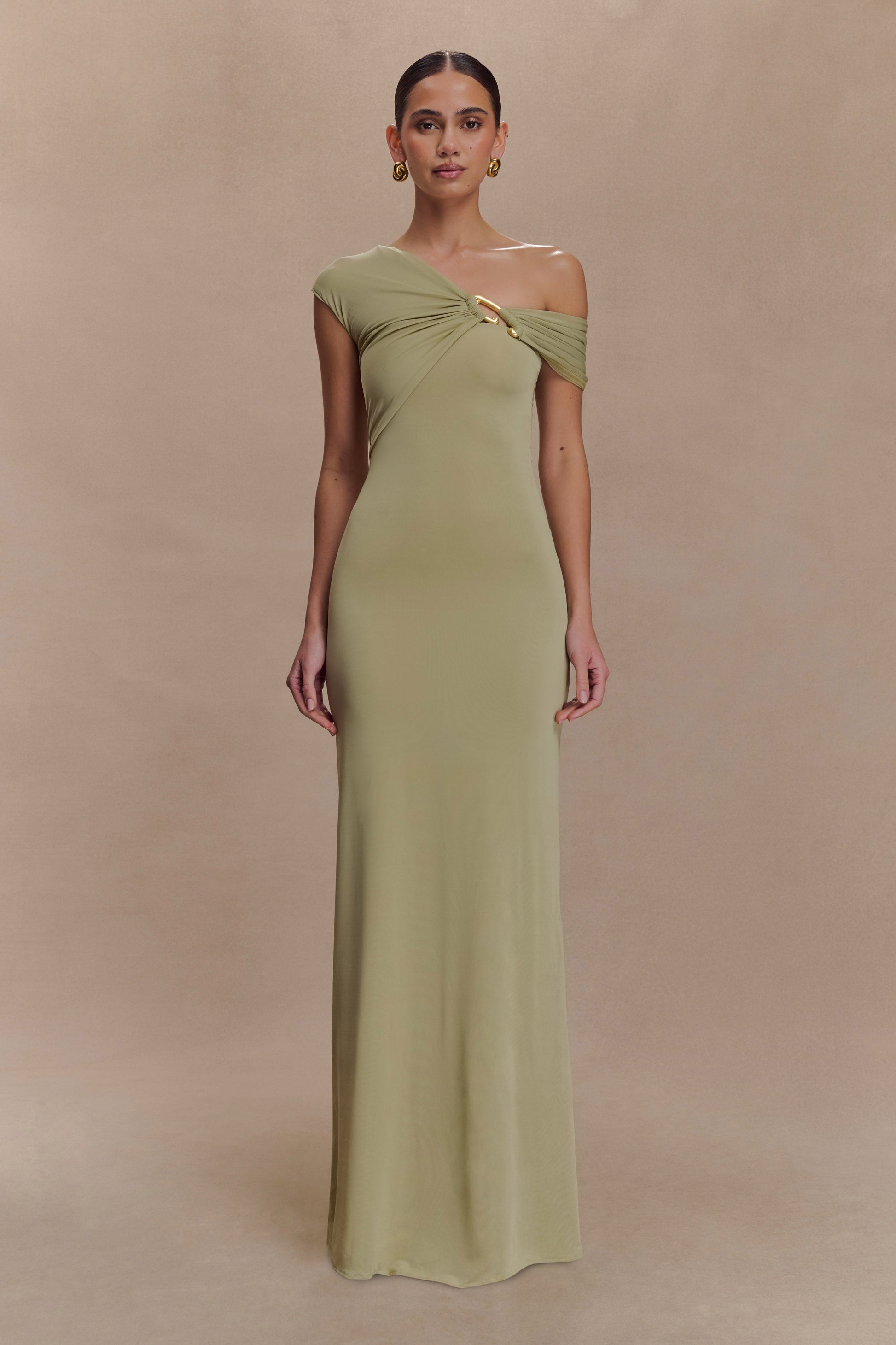 Ashford Asymmetrical Slinky Maxi Dress - Sage #4