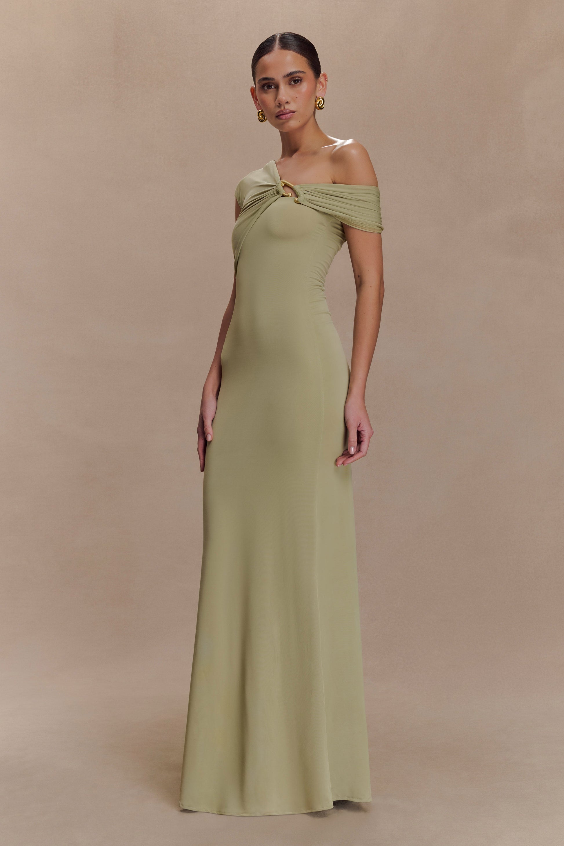 Ashford Asymmetrical Slinky Maxi Dress - Sage #2