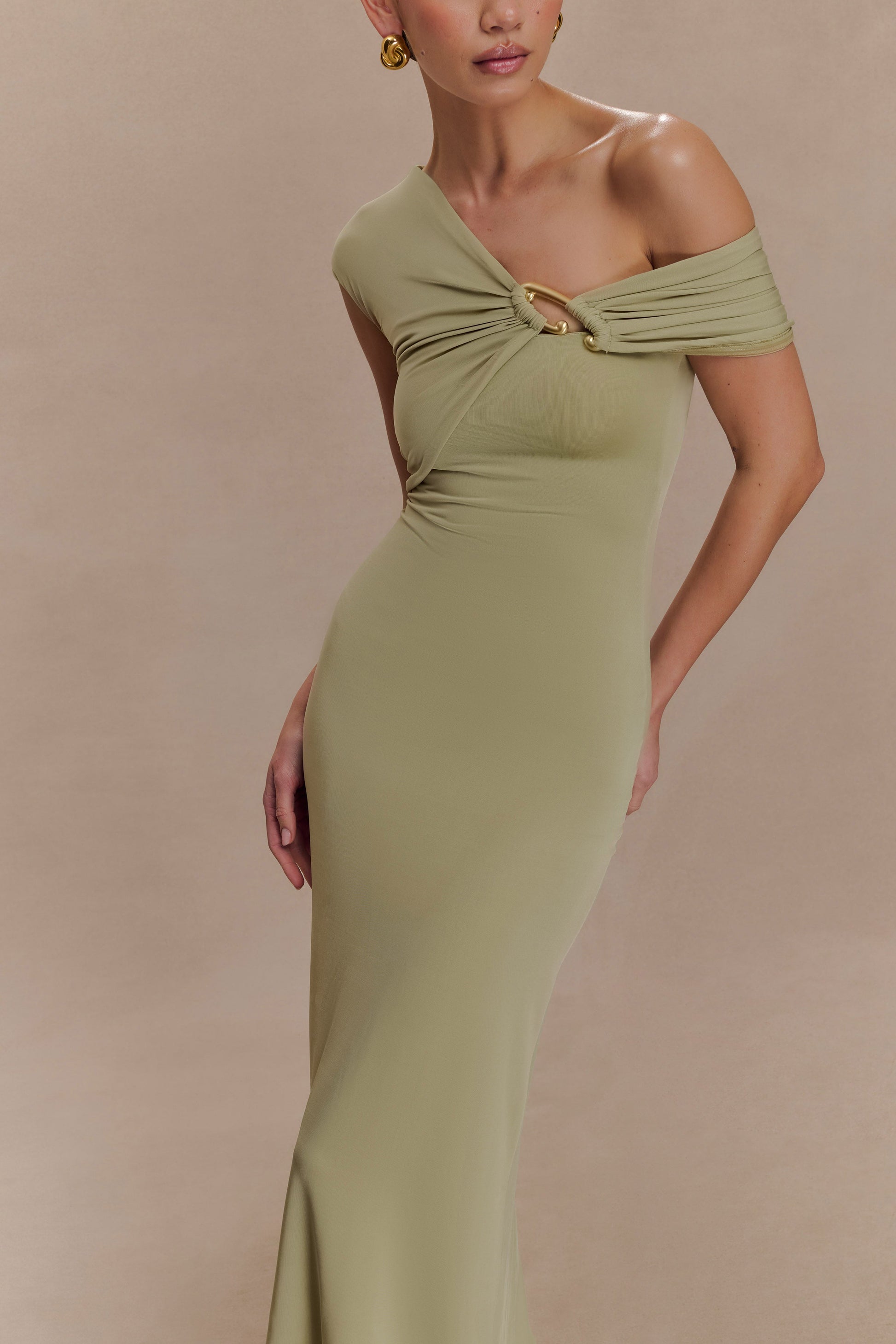 Ashford Asymmetrical Slinky Maxi Dress - Sage #3
