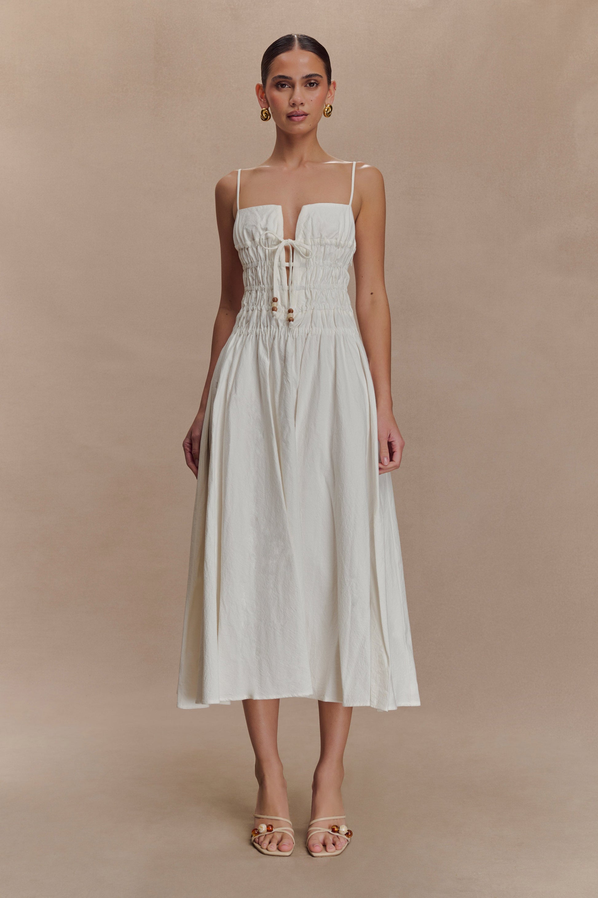 Elias Shirred Cotton Midi Dress - White #2