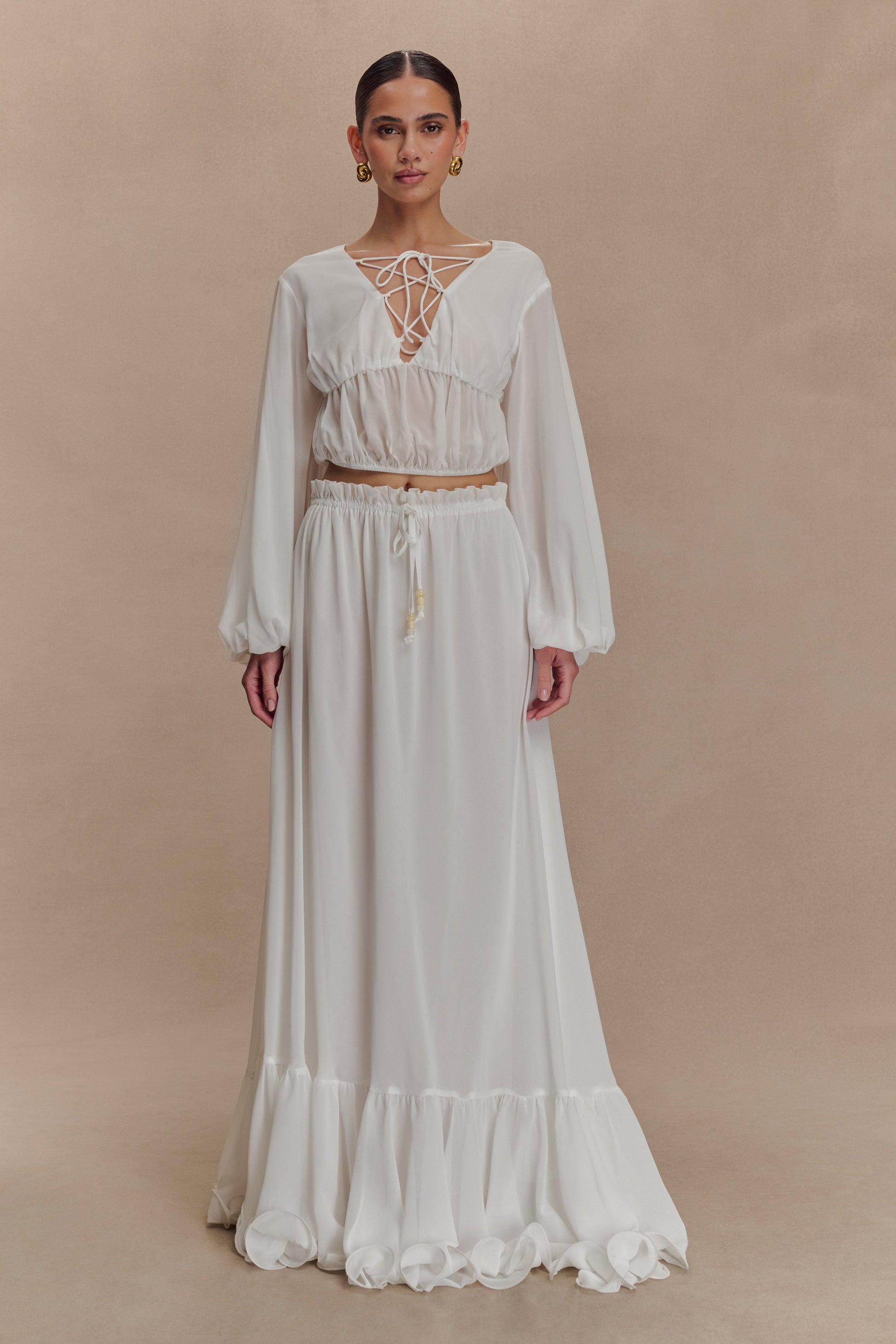 Carlie Chiffon Maxi Skirt - Ivory #3