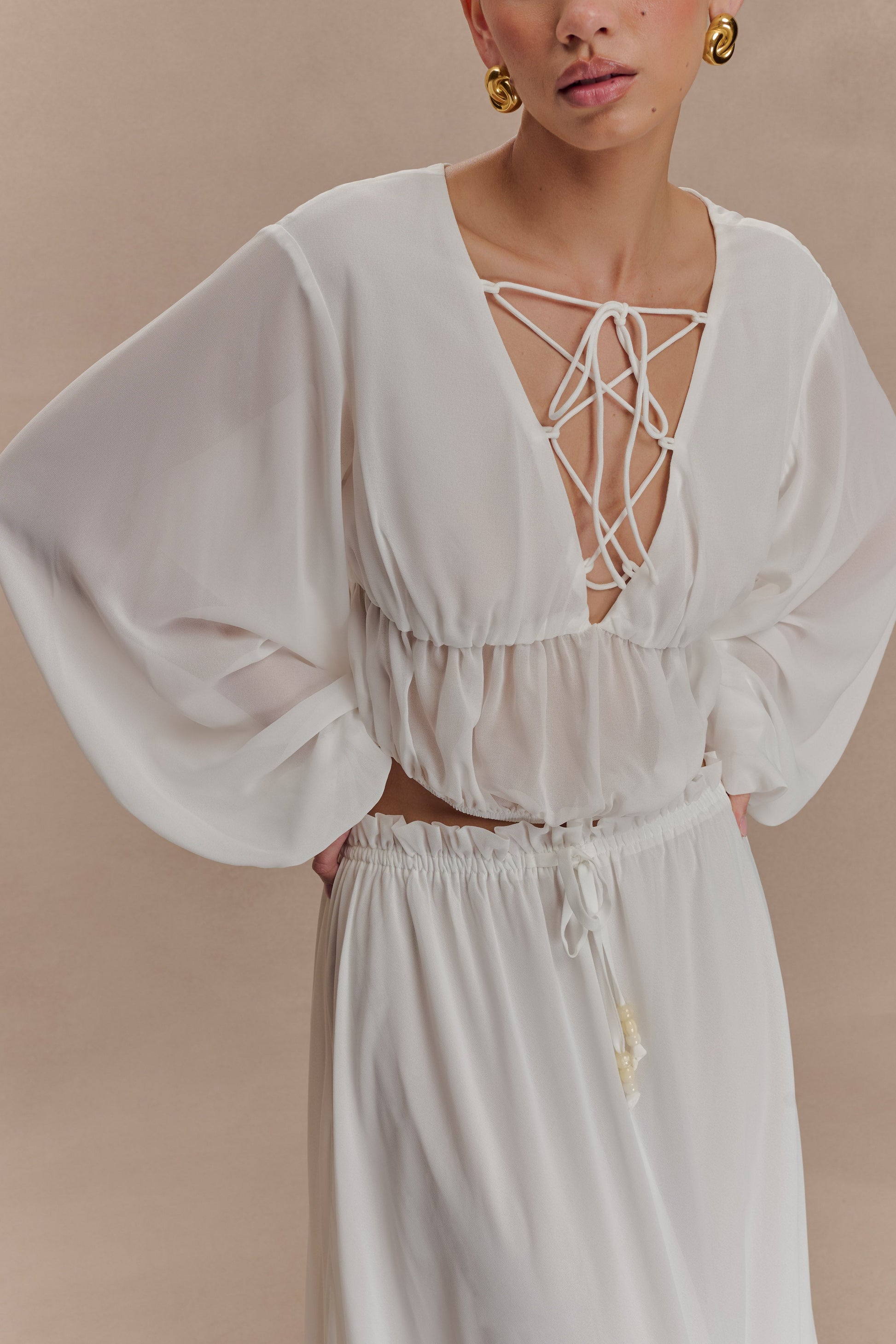 Carlie Chiffon Maxi Skirt - Ivory #5