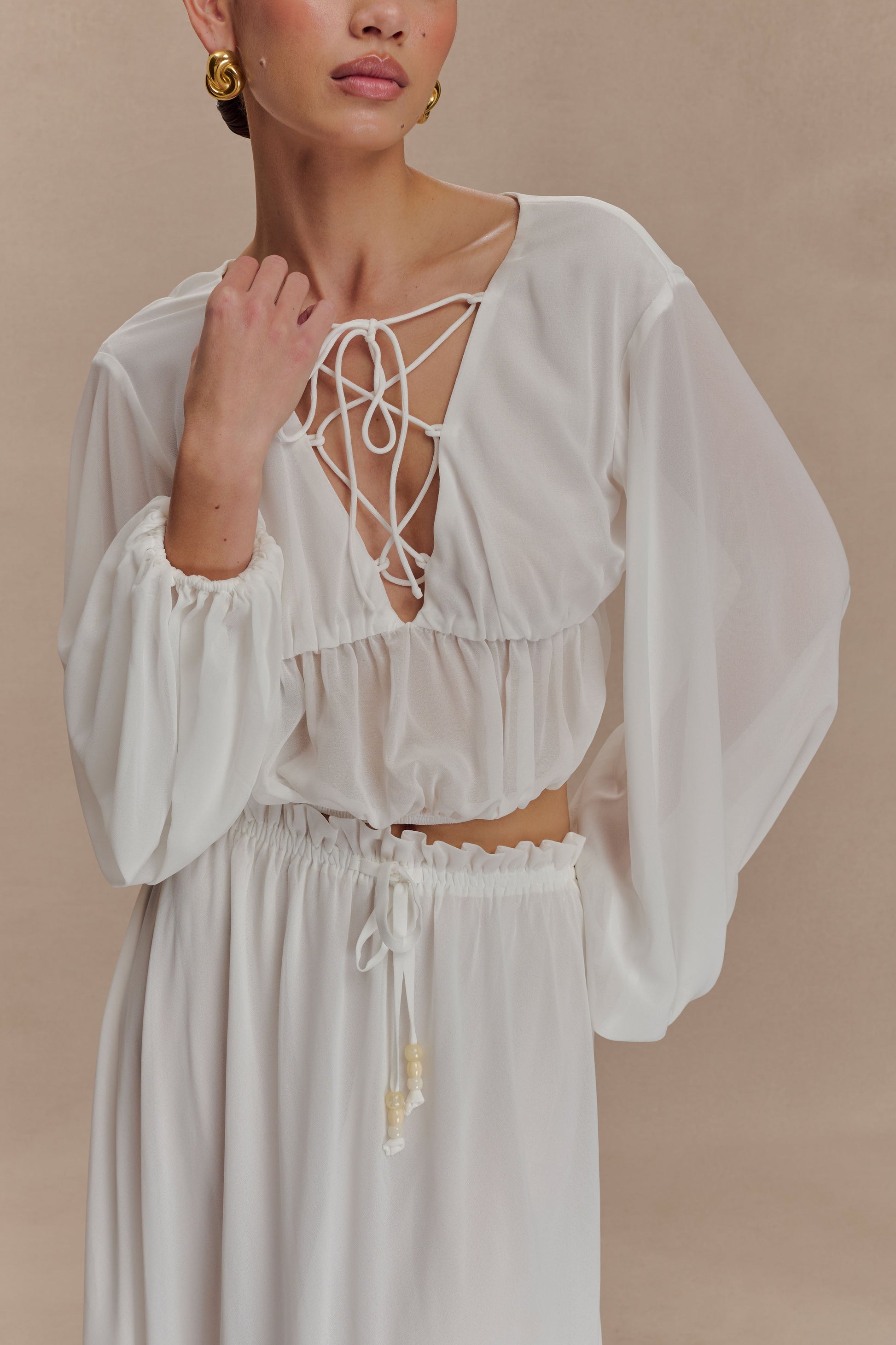 Carlie Chiffon Cross Tie Top - Ivory #4