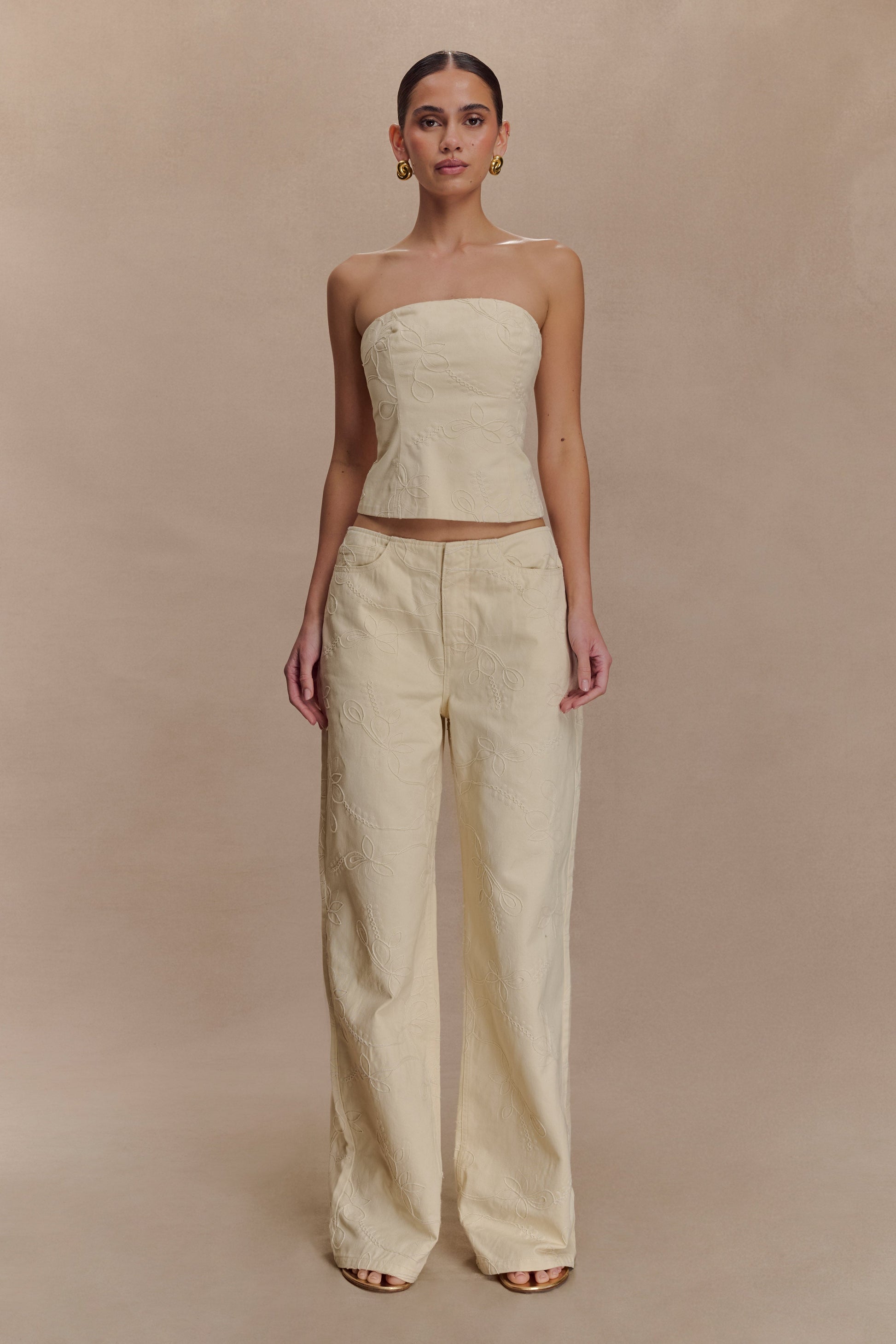 Ebony Embroidered Denim Jeans - Cream #6