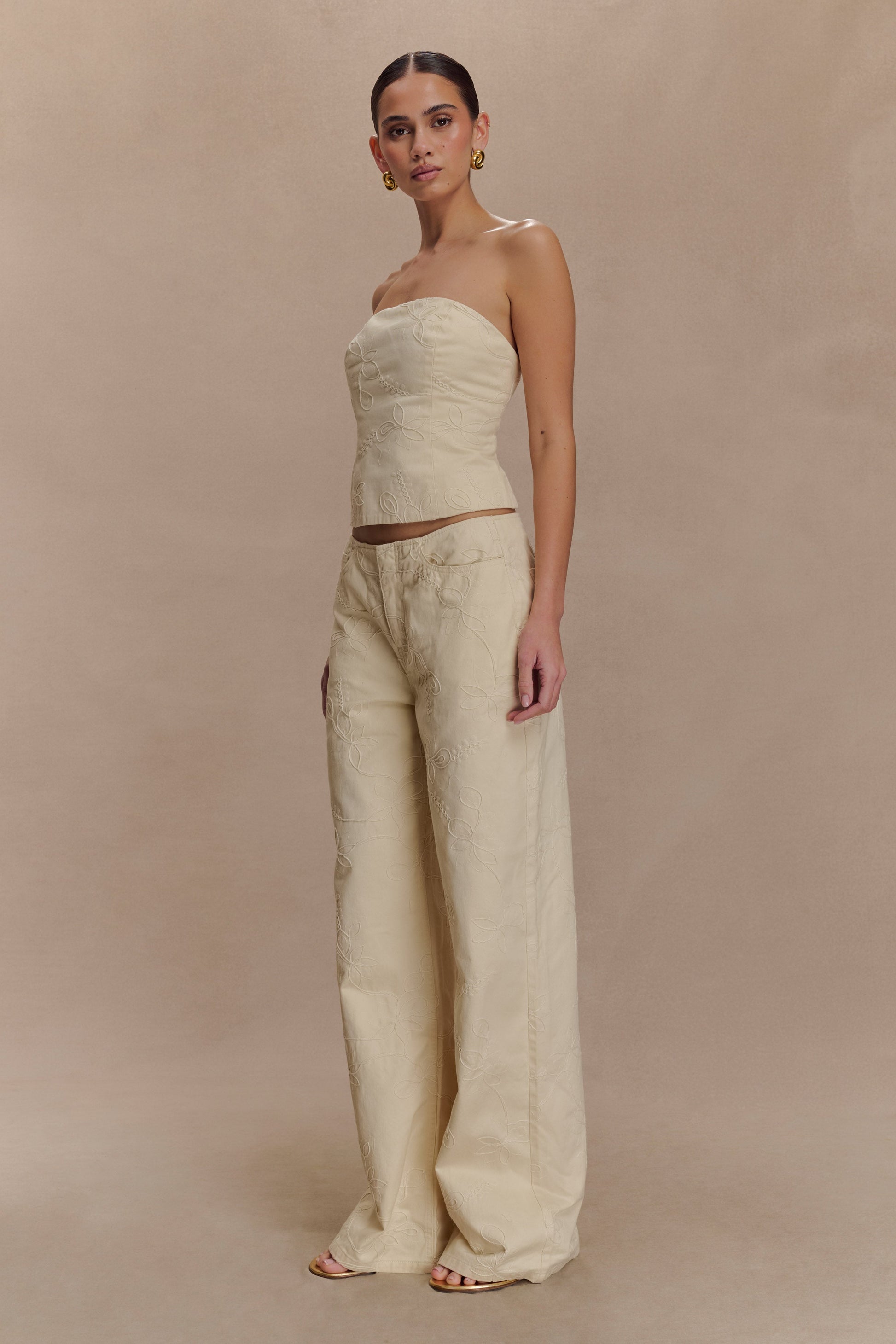 Ebony Embroidered Denim Jeans - Cream #4