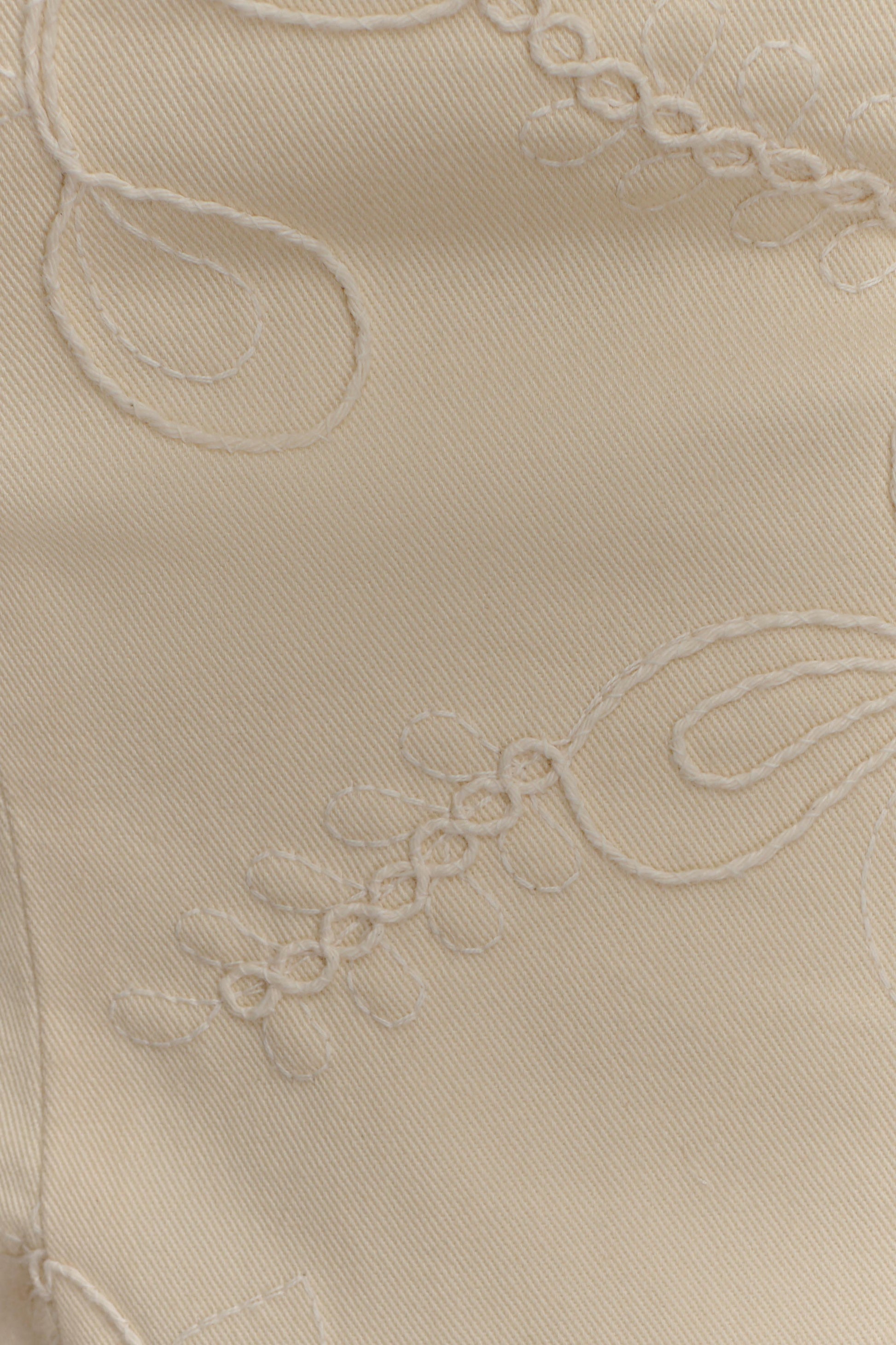 Ebony Embroidered Denim Jeans - Cream #7