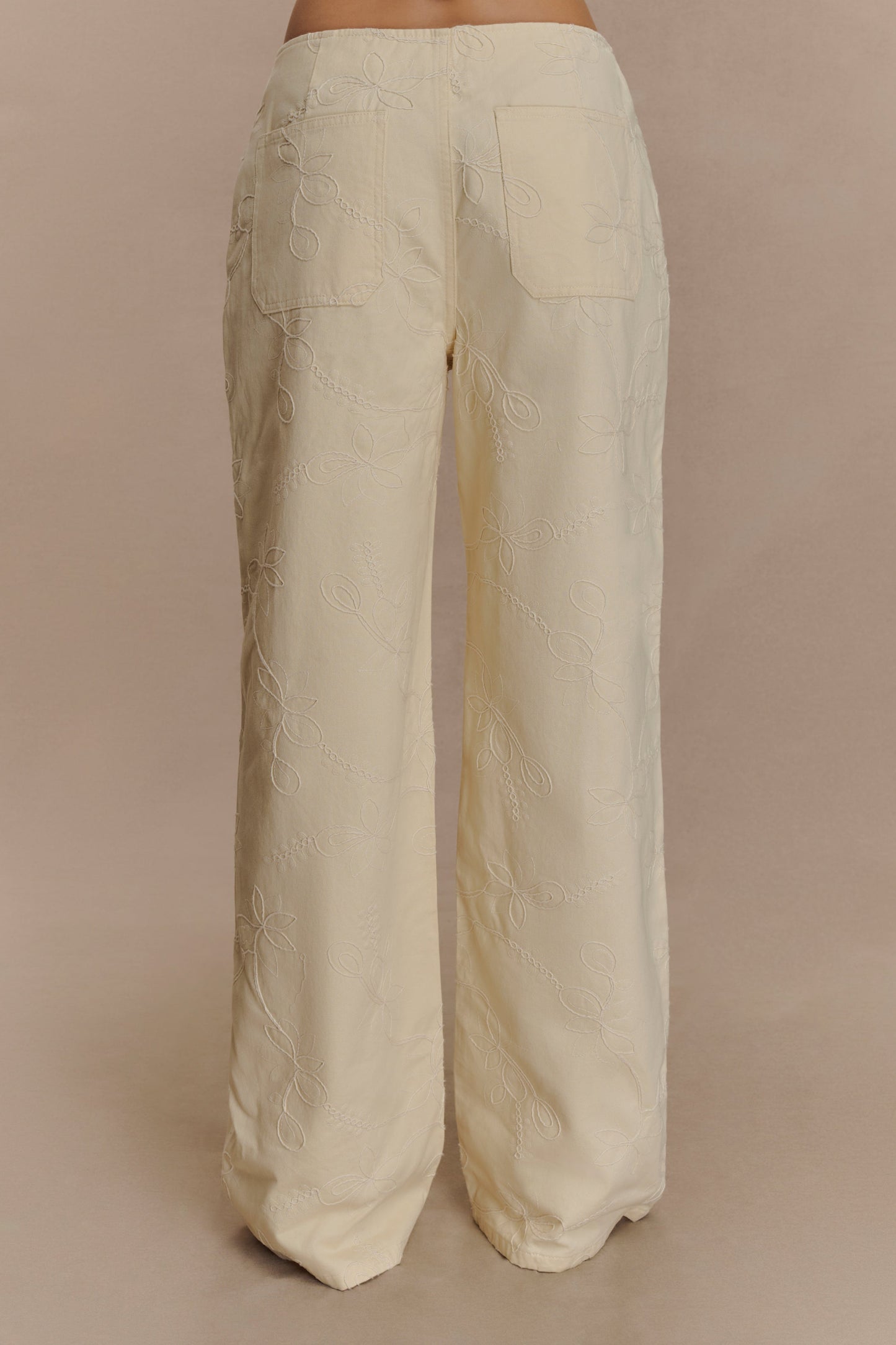 Ebony Embroidered Denim Jeans - Cream