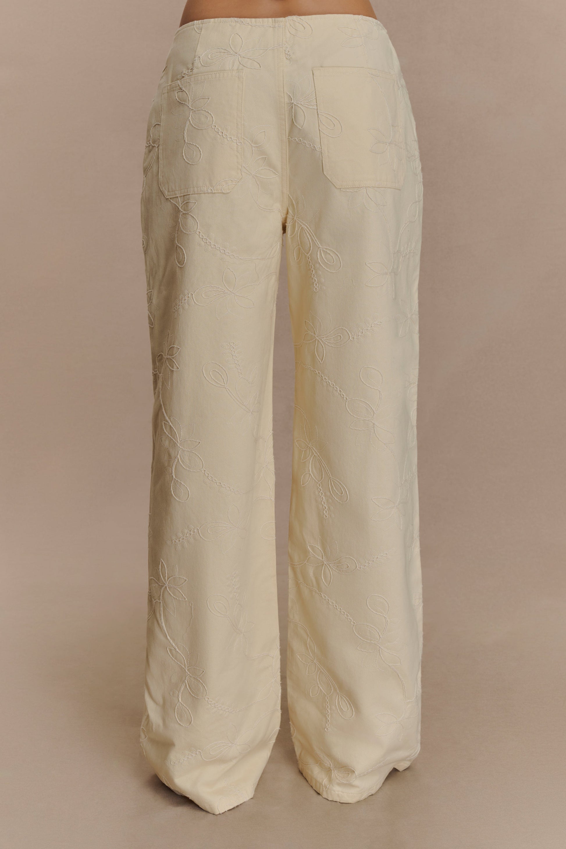 Ebony Embroidered Denim Jeans - Cream #2