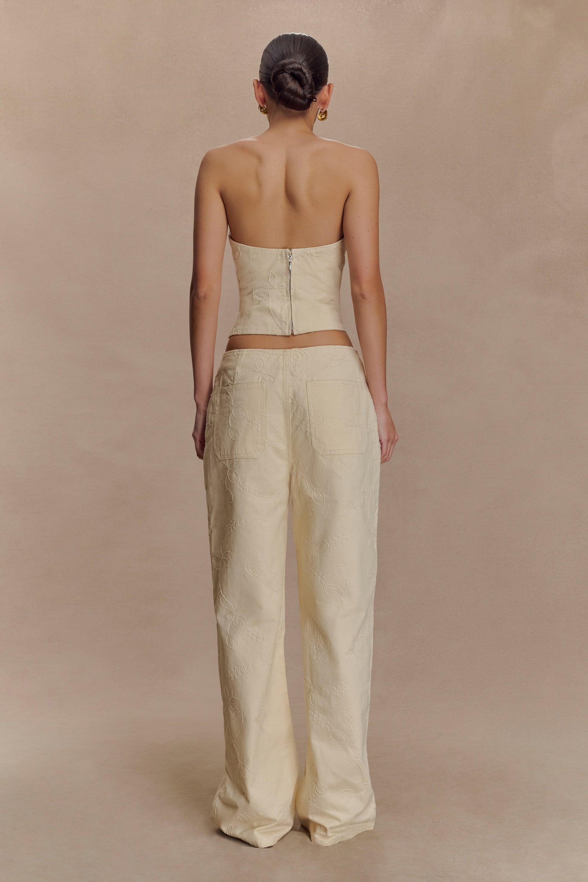 Ebony Embroidered Denim Jeans - Cream #5