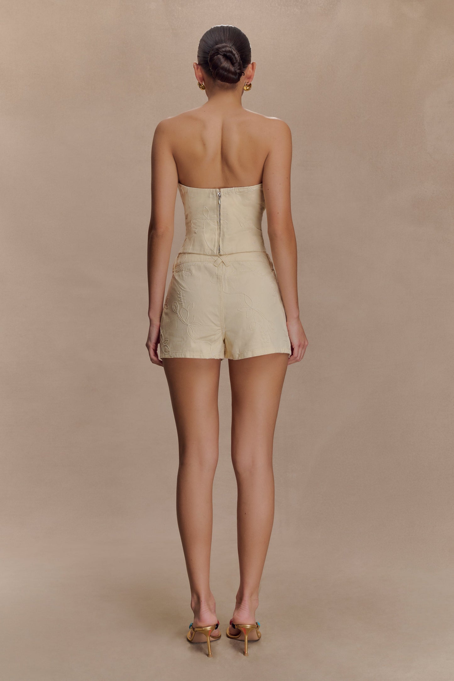 Ebony Embroidered Denim Micro Shorts - Cream