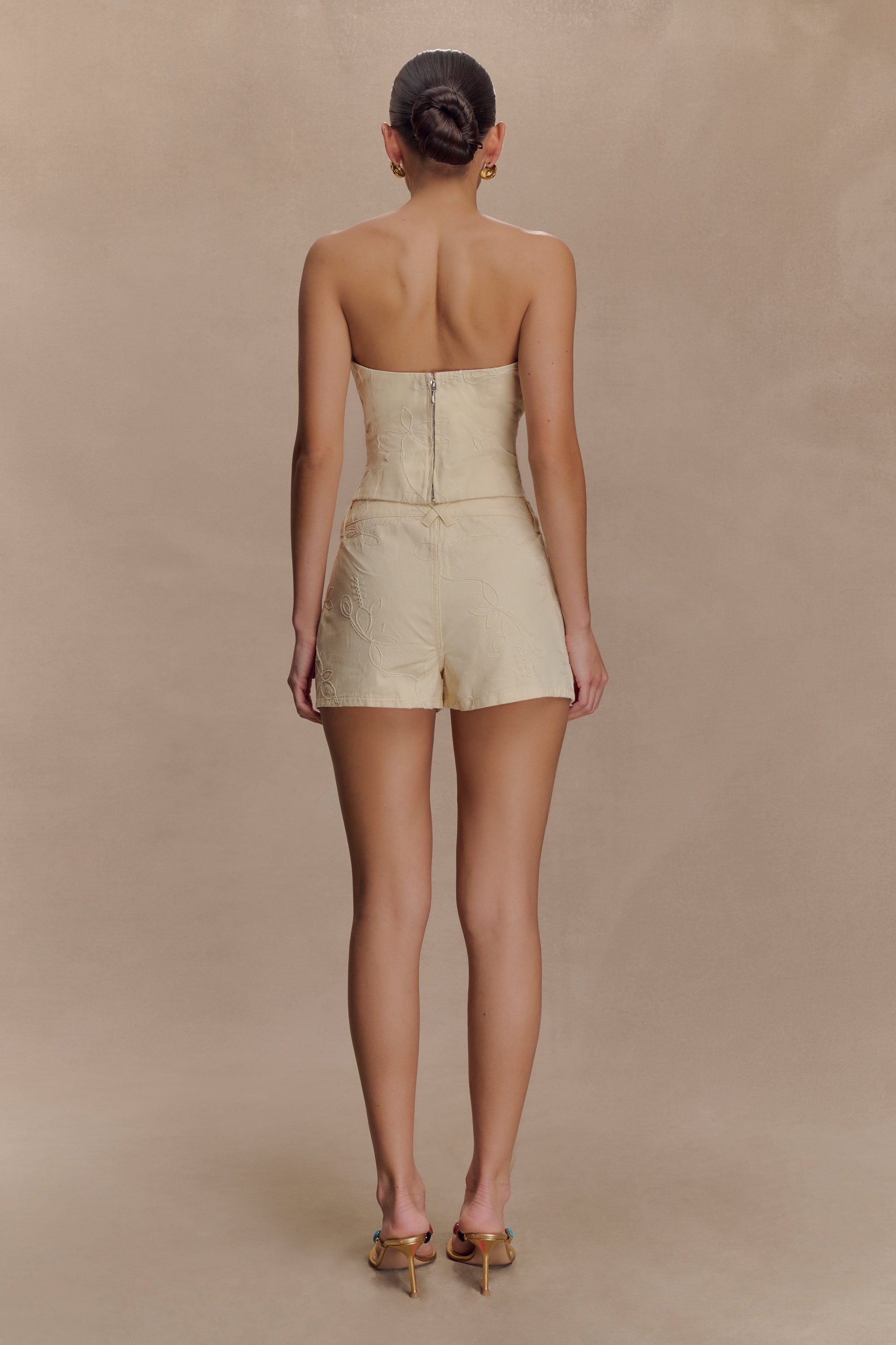 Ebony Embroidered Denim Micro Shorts - Cream #5