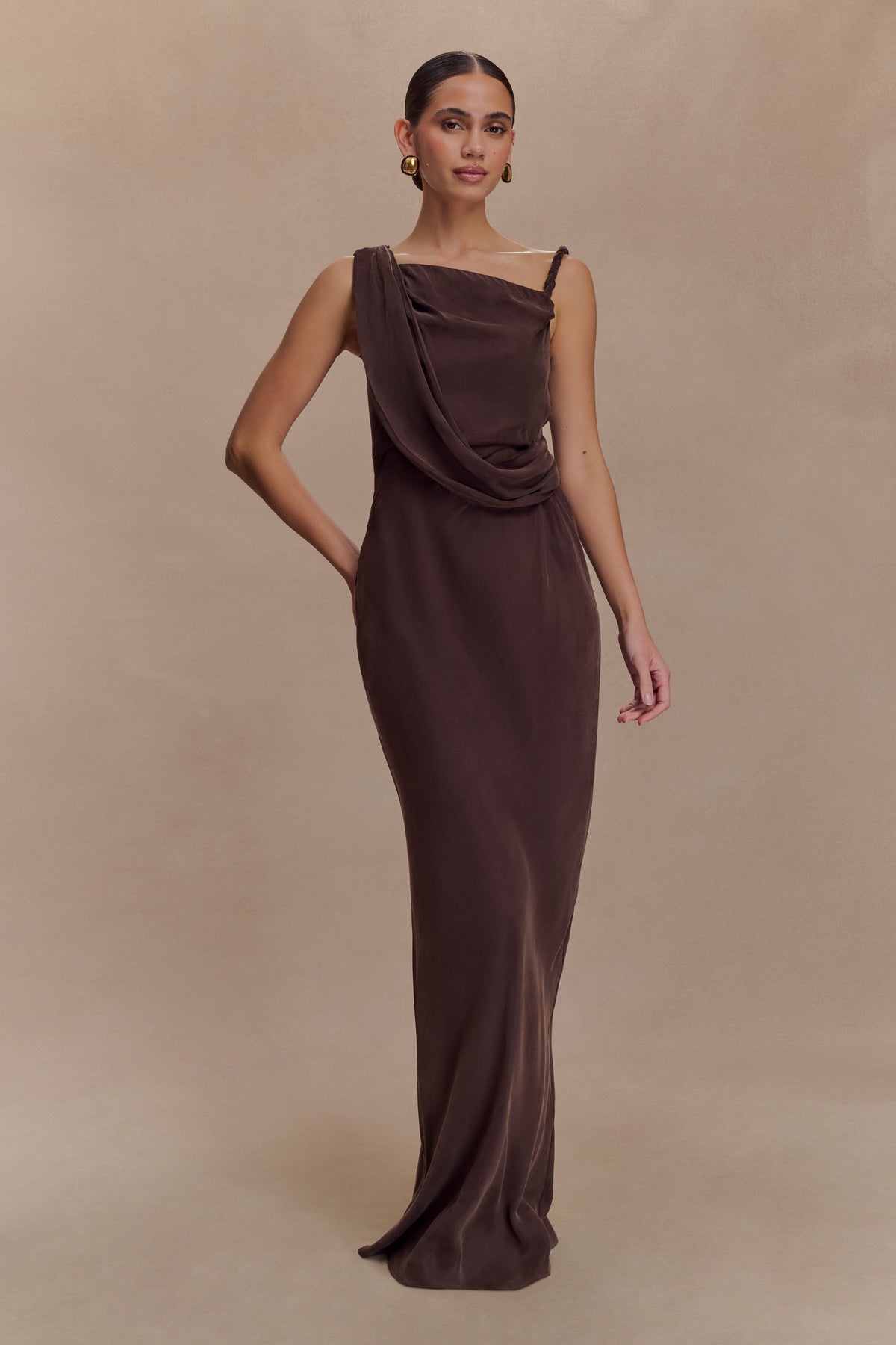 Lorieanne Draped Maxi Dress - Dark Chocolate