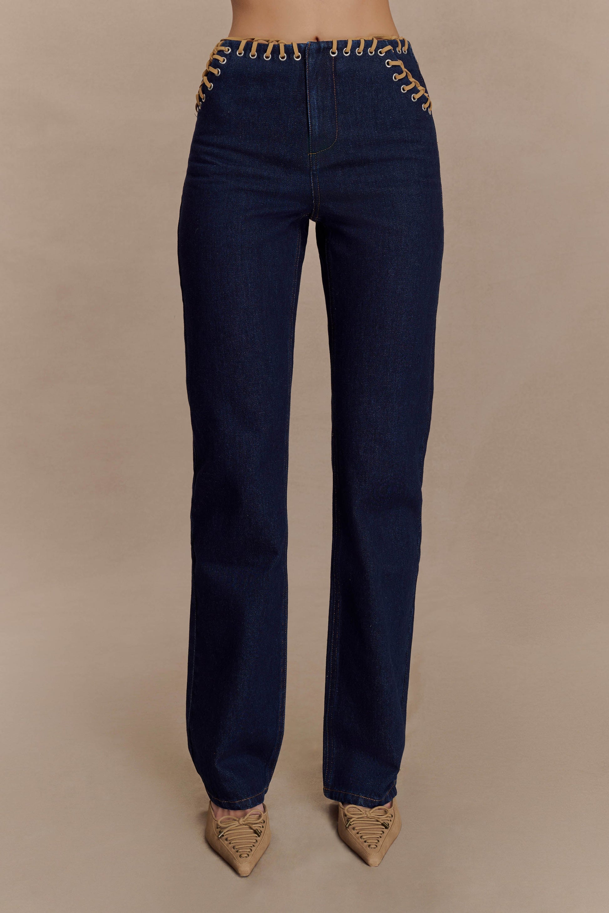 Meryl Lace Up Denim Jean - Indigo Blue #5
