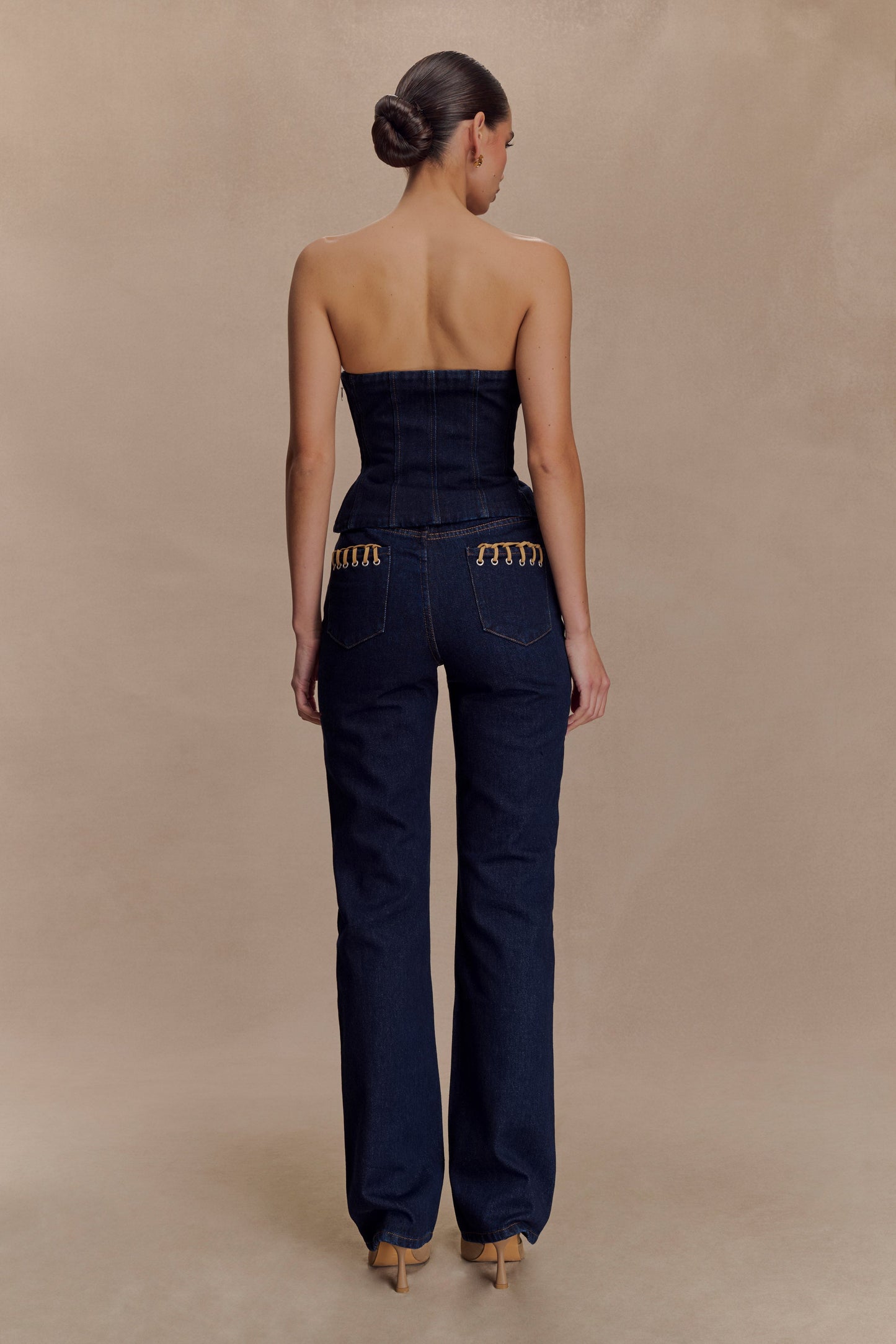 Meryl Lace Up Denim Jean - Indigo Blue