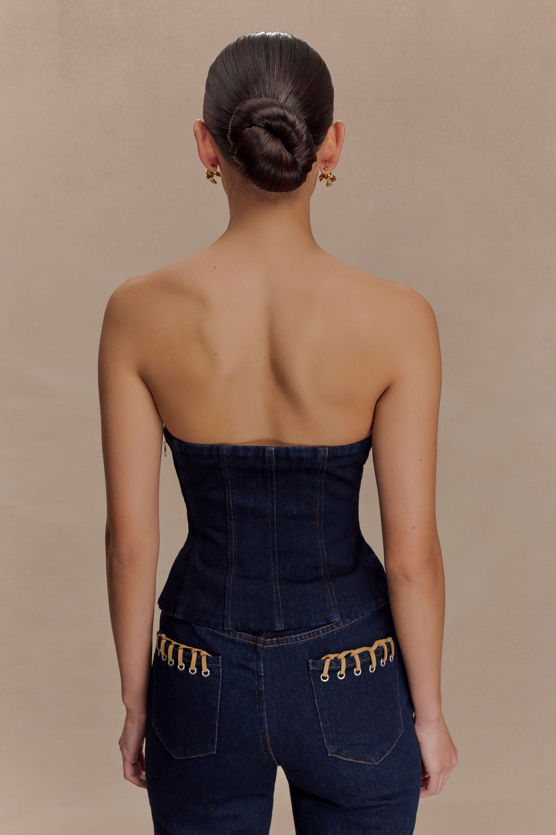 Tully Strapless Topstitch Denim Top - Indigo Blue #2