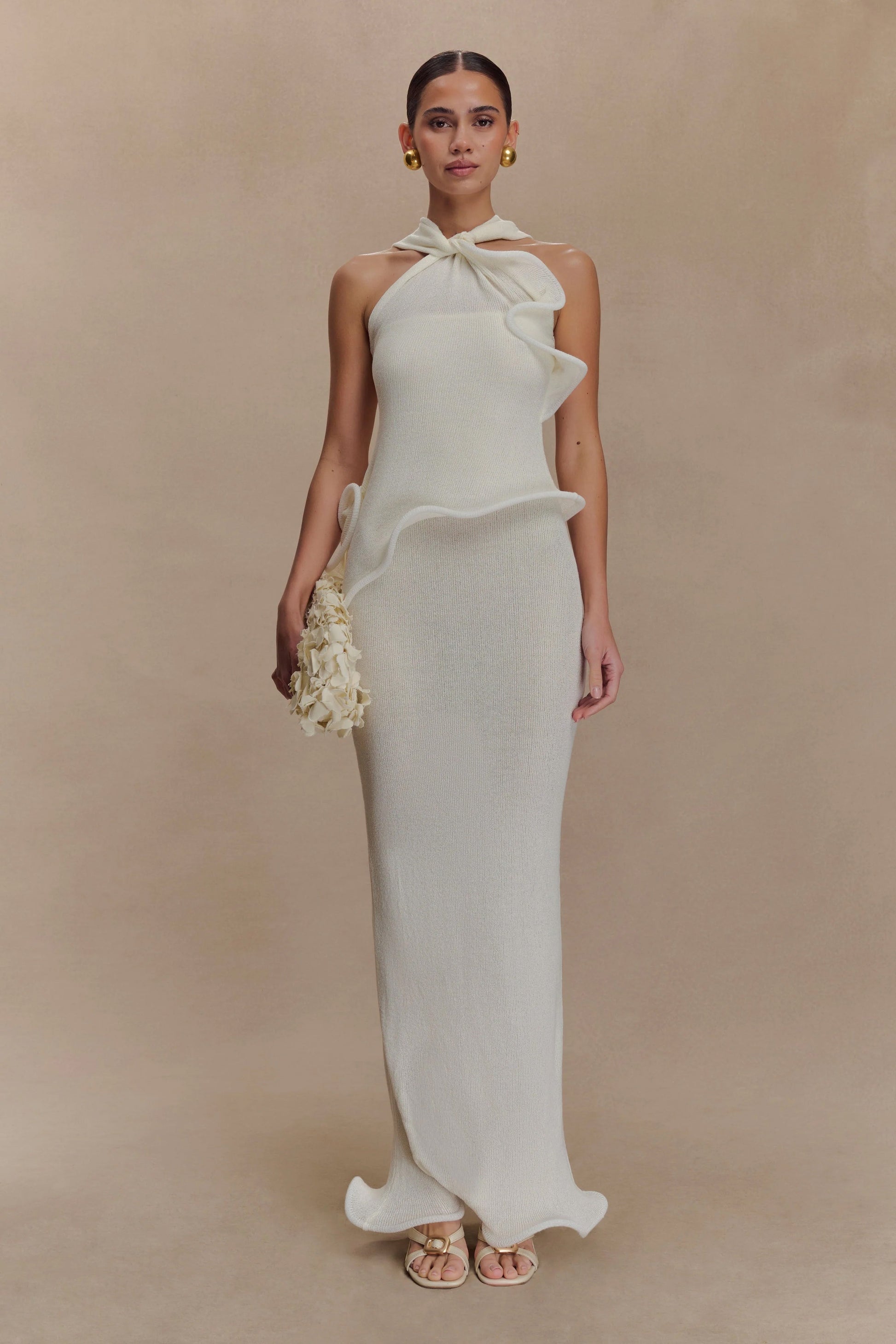 Caprice Halter Knit Maxi Dress - White #2