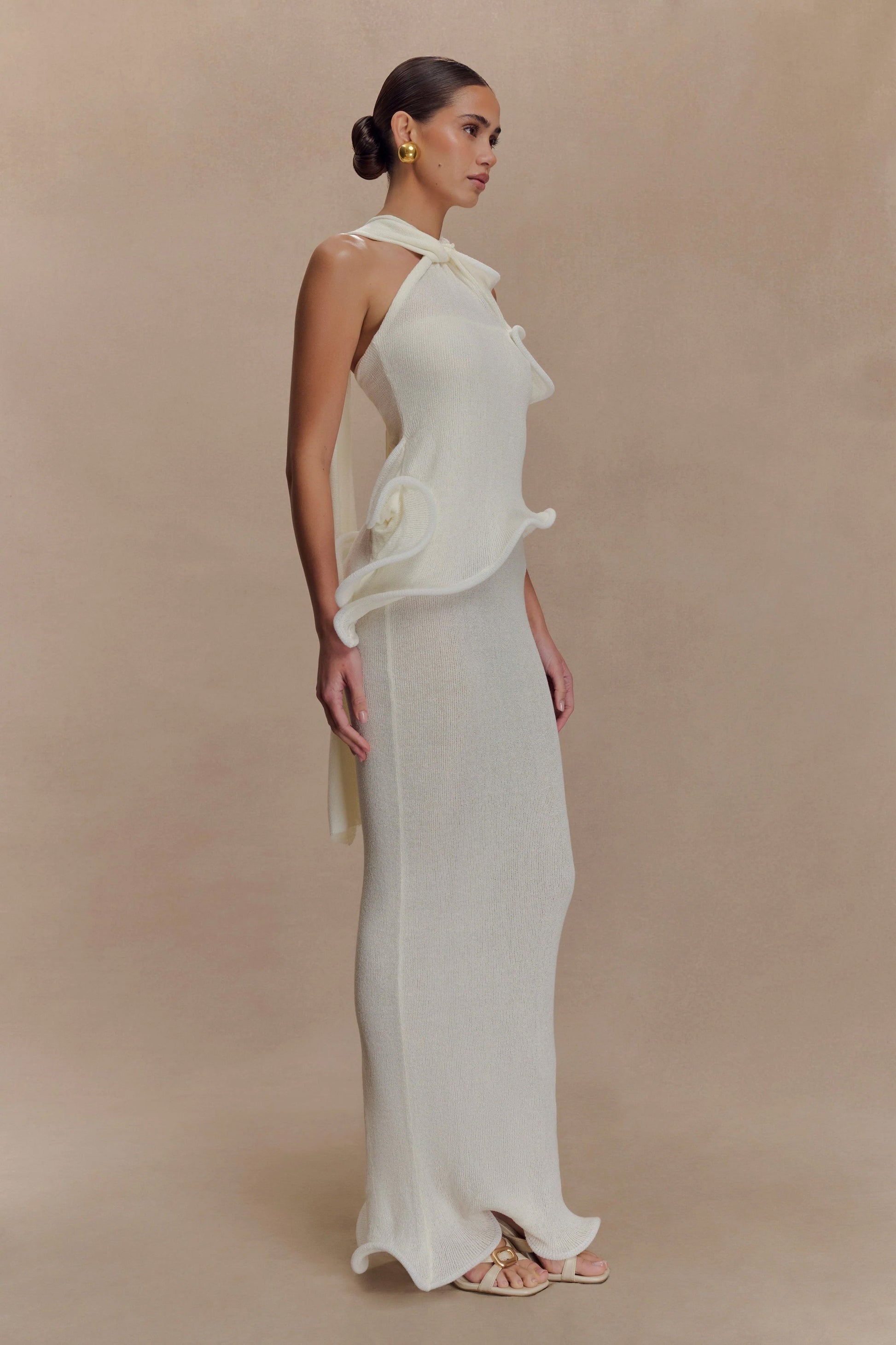 Caprice Halter Knit Maxi Dress - White #5