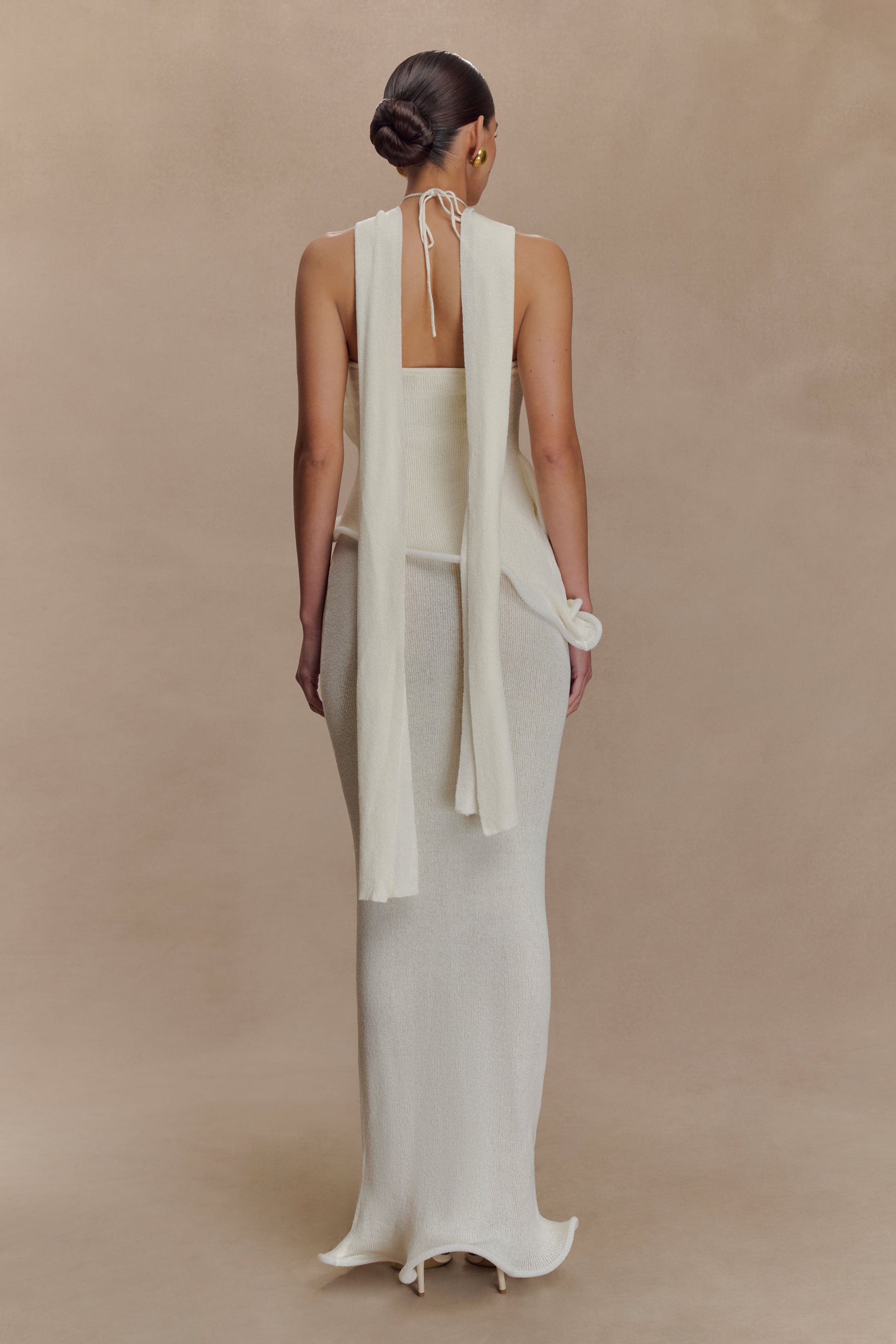 Caprice Halter Knit Maxi Dress - White #3