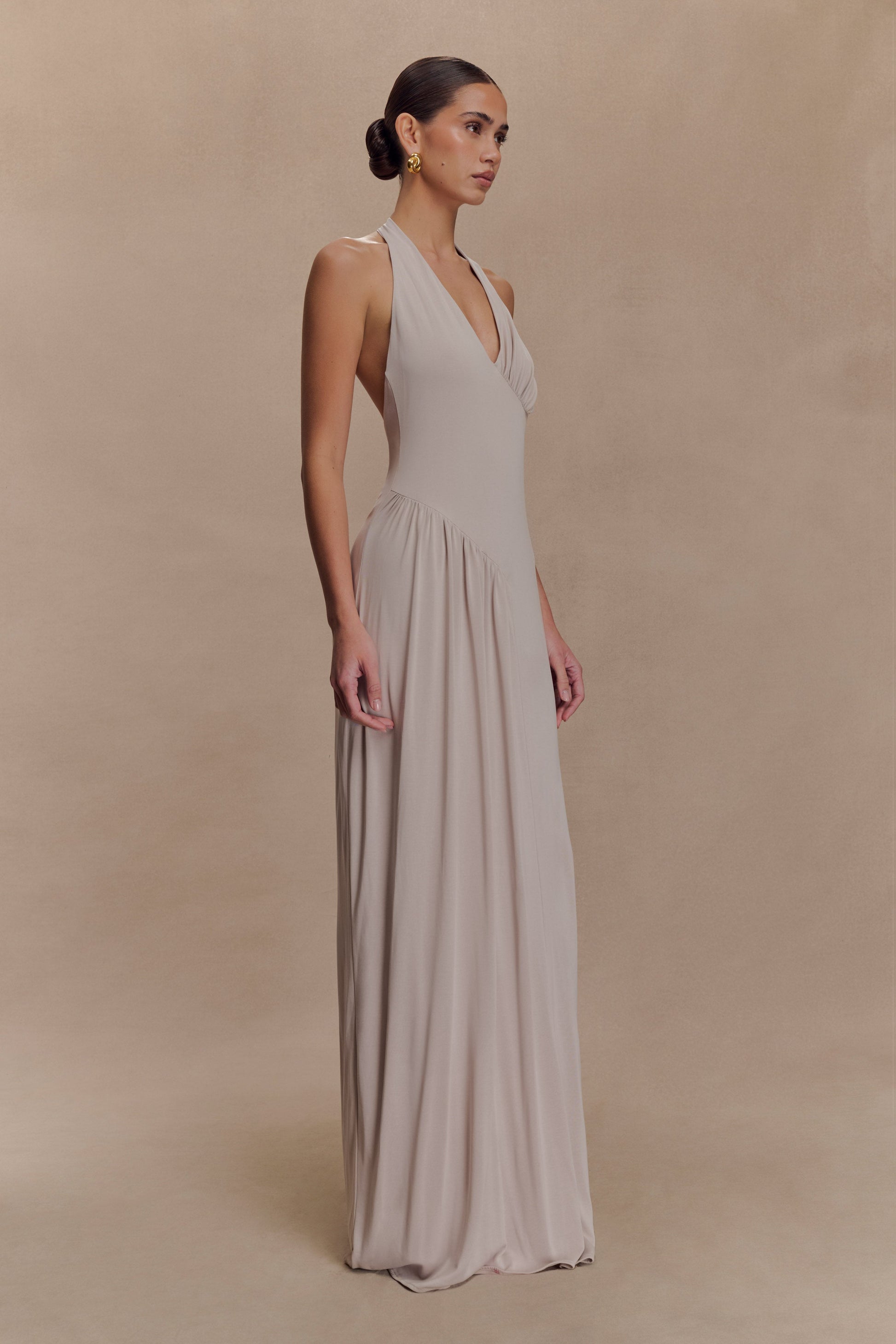 Yelena Ruched Halter Maxi Dress - Taupe #4