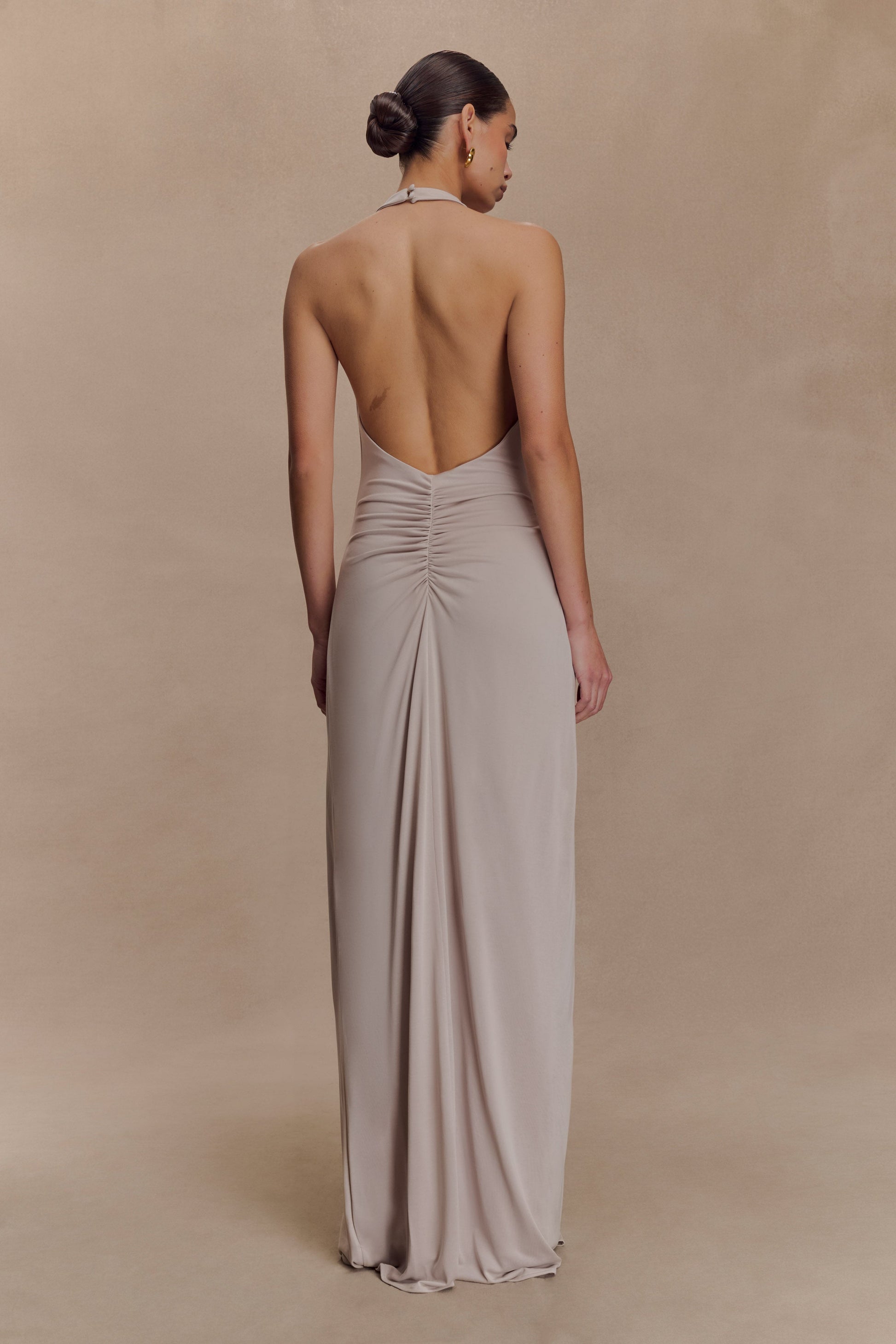 Yelena Ruched Halter Maxi Dress - Taupe #2