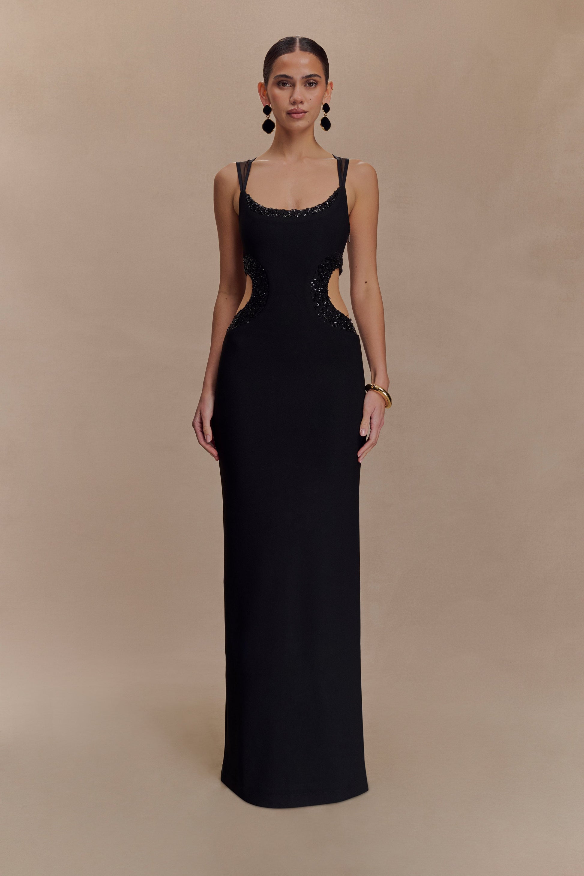 Angelique Beaded Crepe Maxi Dress - Black #5