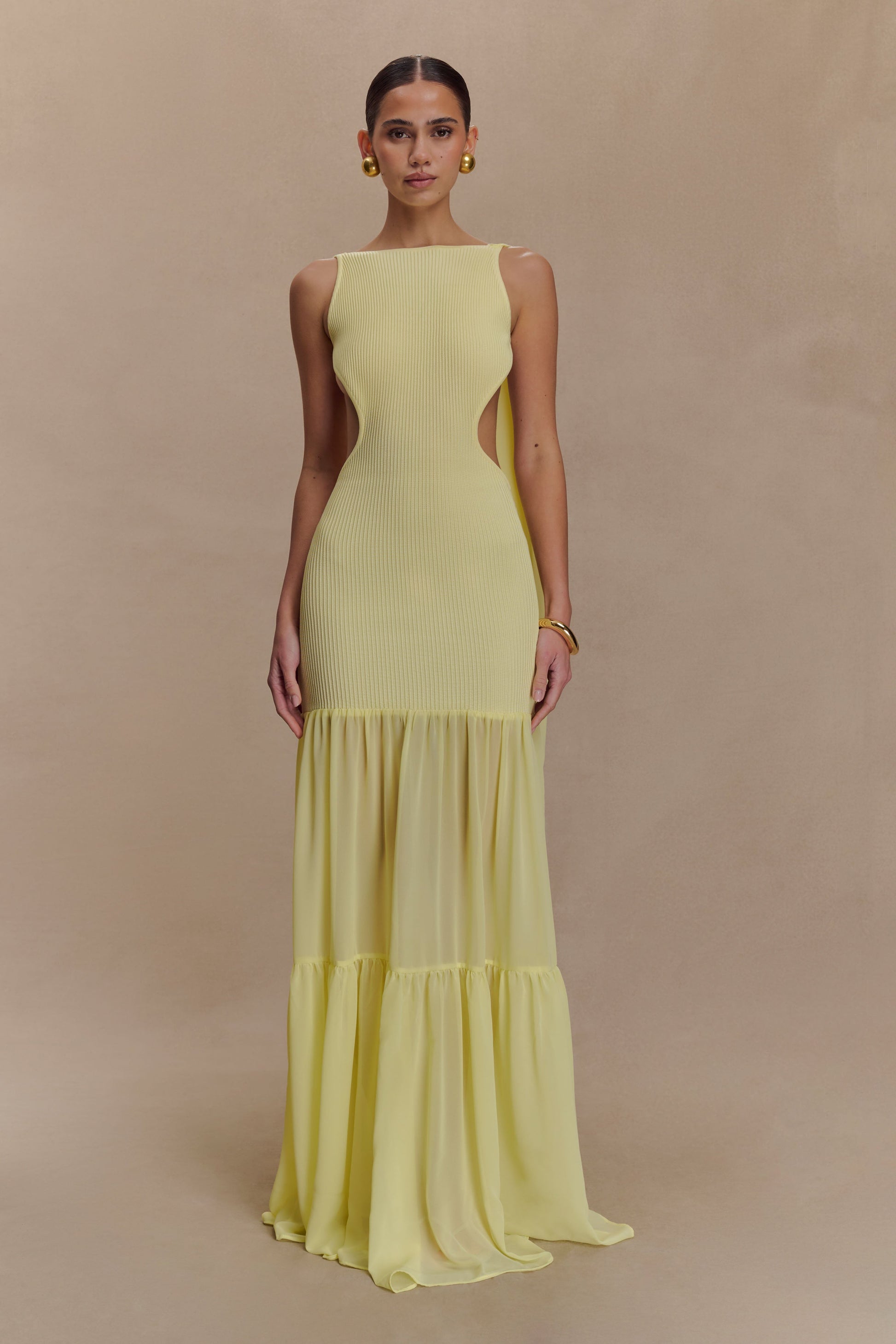 Haille Knit Chiffon Maxi Dress - Lemon #2