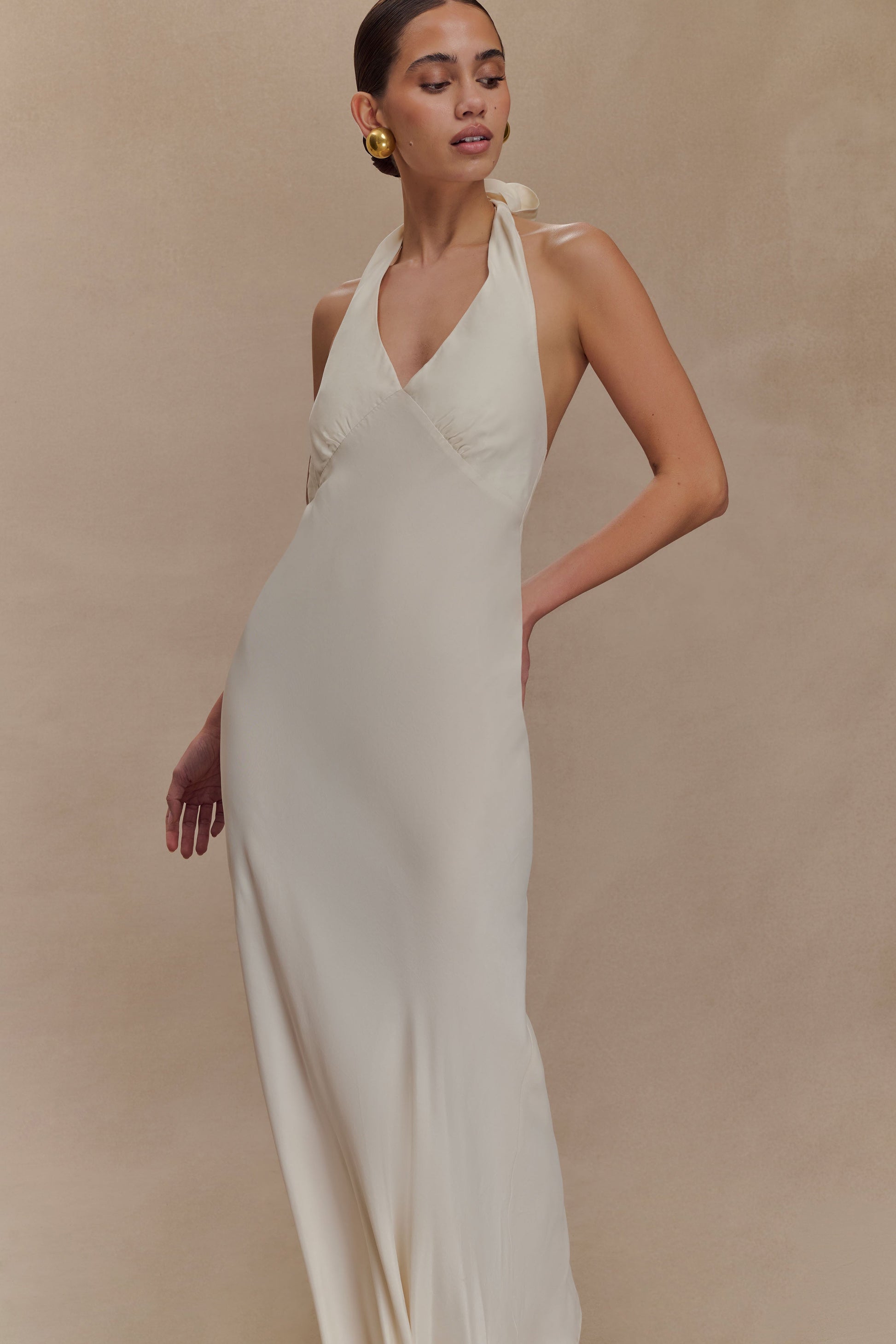 Louisiana Halter Maxi Dress - Ivory | MESHKI UK Louisiana Halter Maxi Dress - Ivory | MESHKI UK