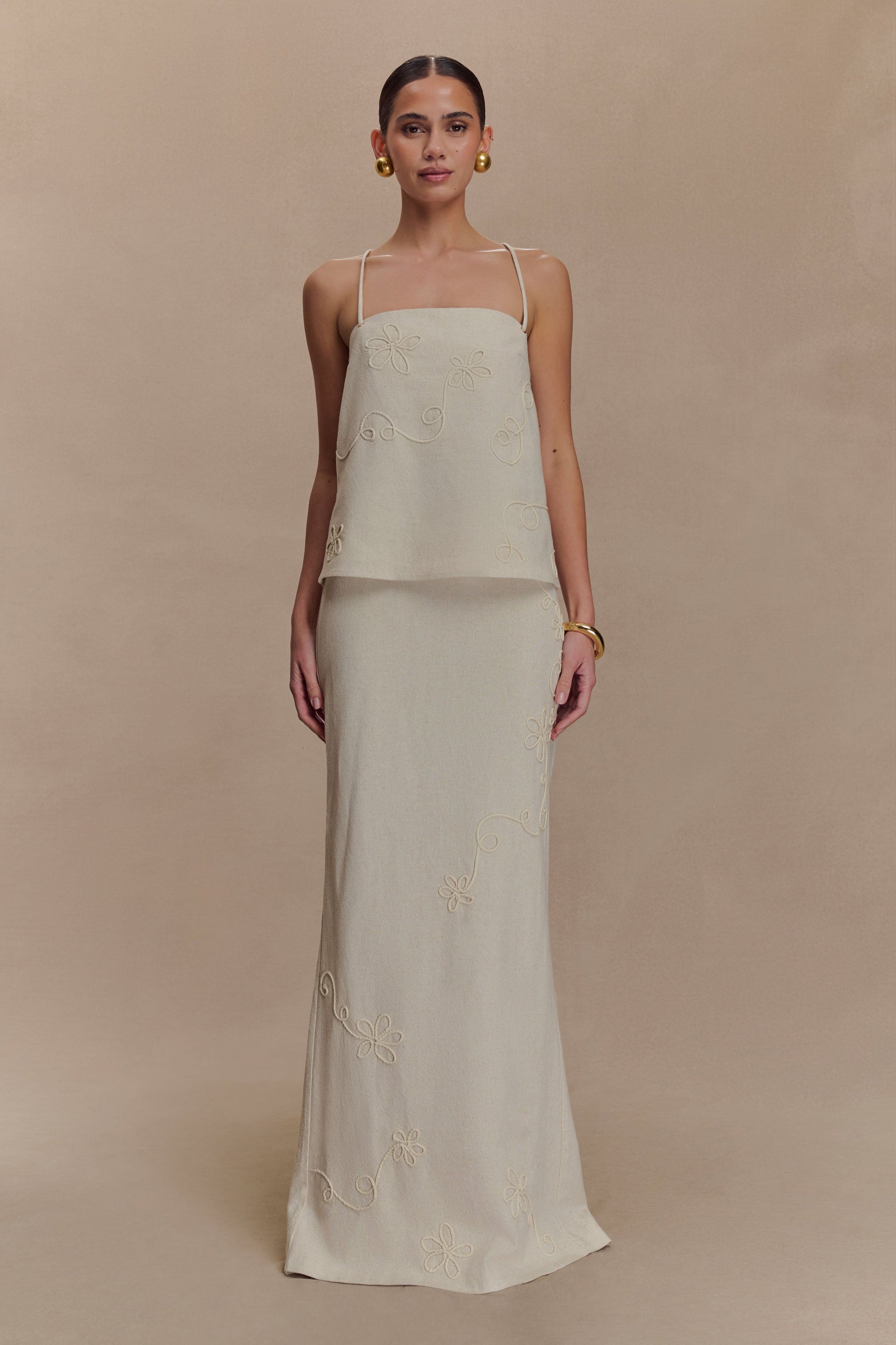 Casey Linen Embroidered Maxi Skirt - Natural #5