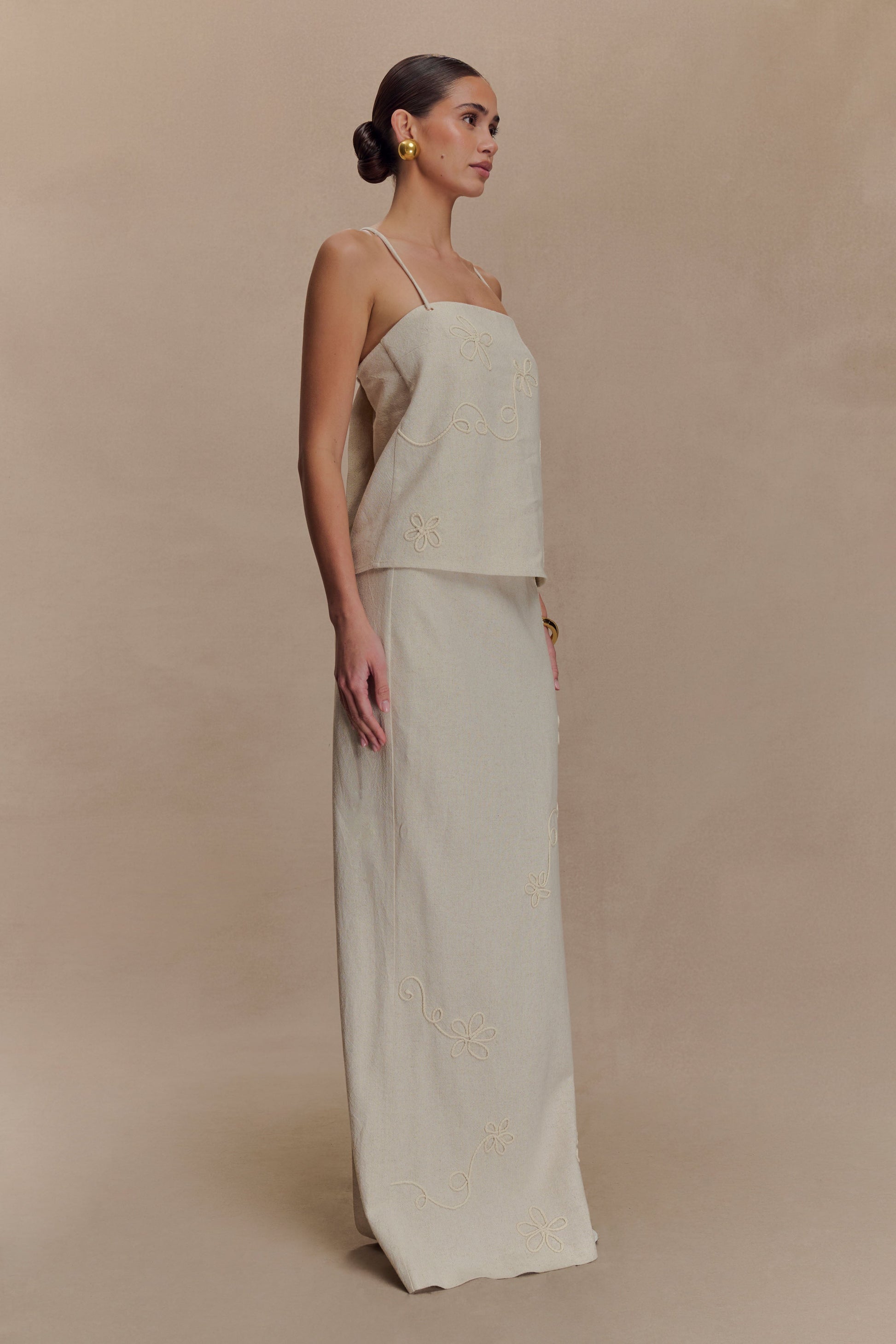 Casey Linen Embroidered Maxi Skirt - Natural #4