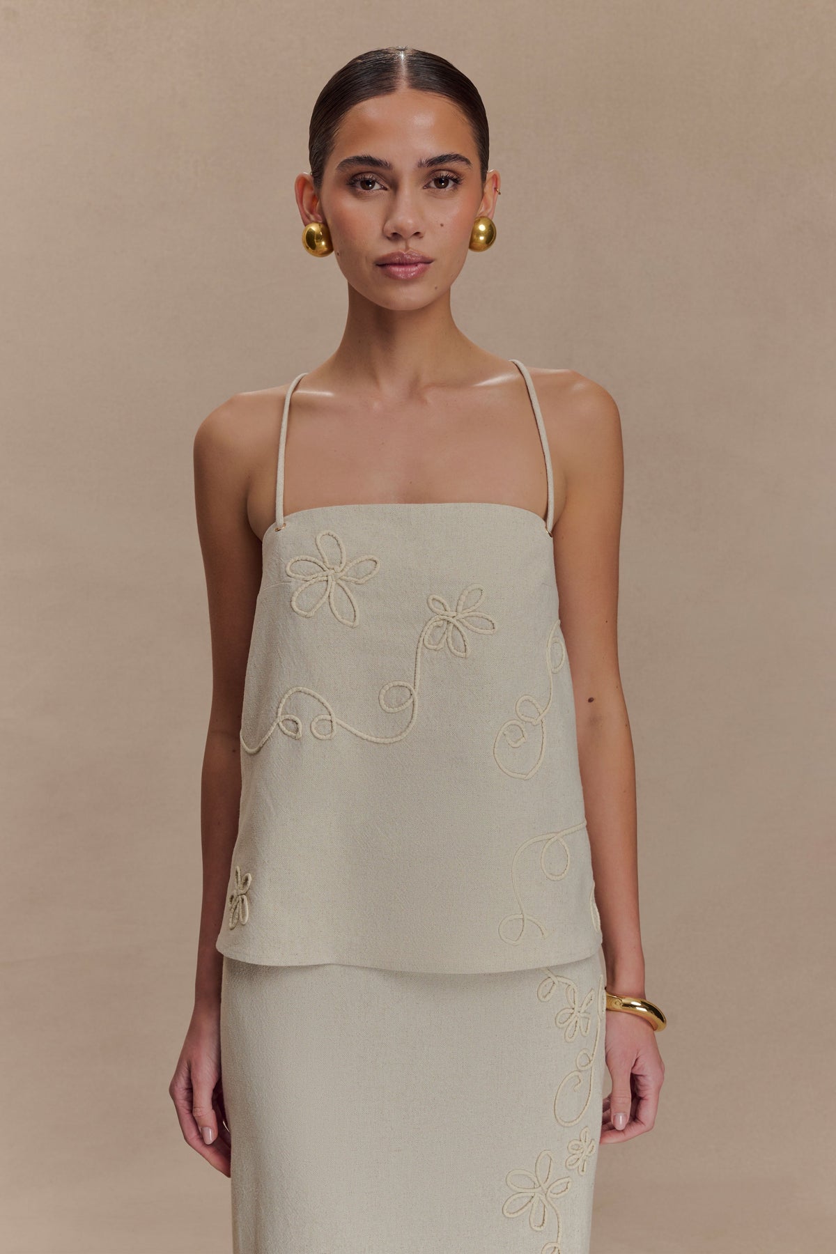 Casey Linen Corded Embroidered Linen Top - Natural #3