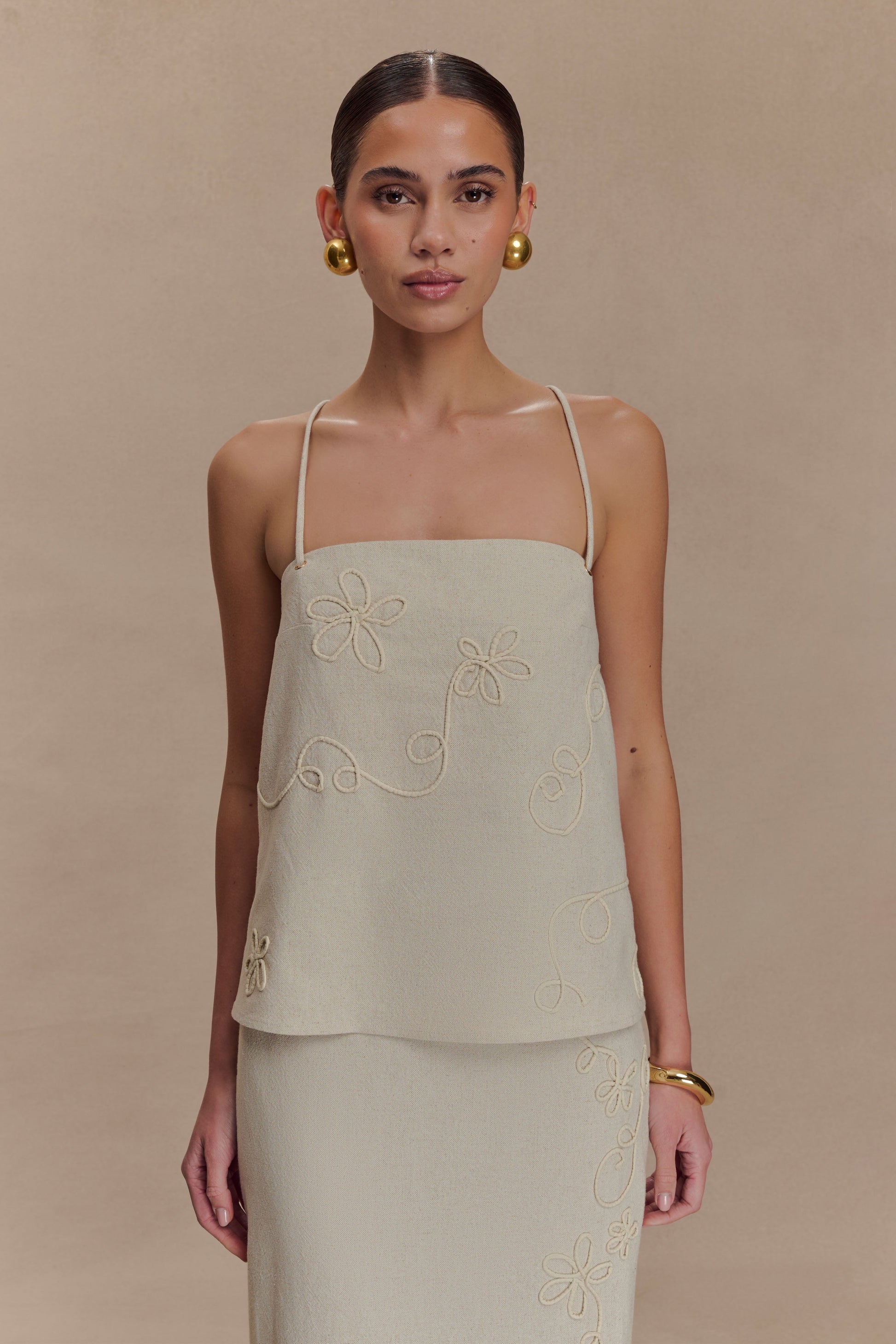 Casey Linen Corded Embroidered Linen Top - Natural #3