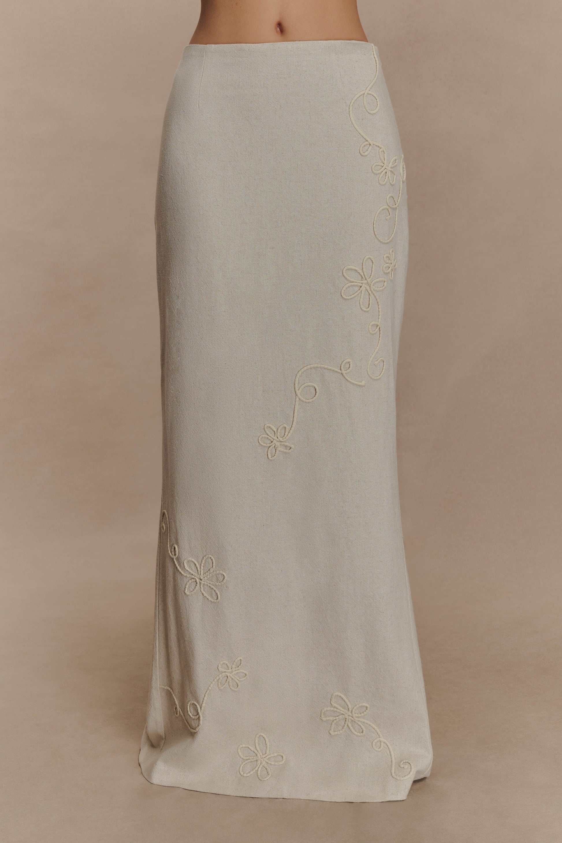 Casey Linen Embroidered Maxi Skirt - Natural #2