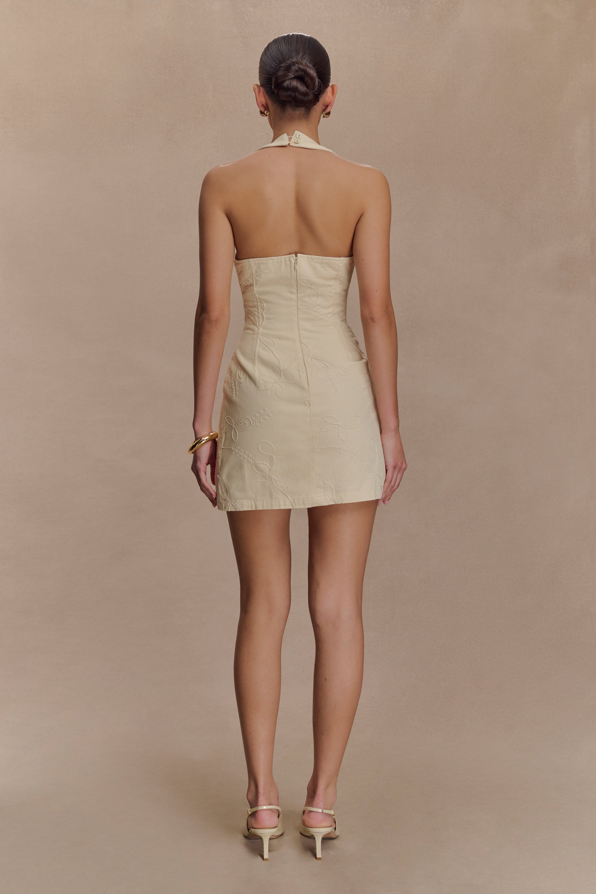 Ebony Embroidered Denim Mini Dress - Cream #3
