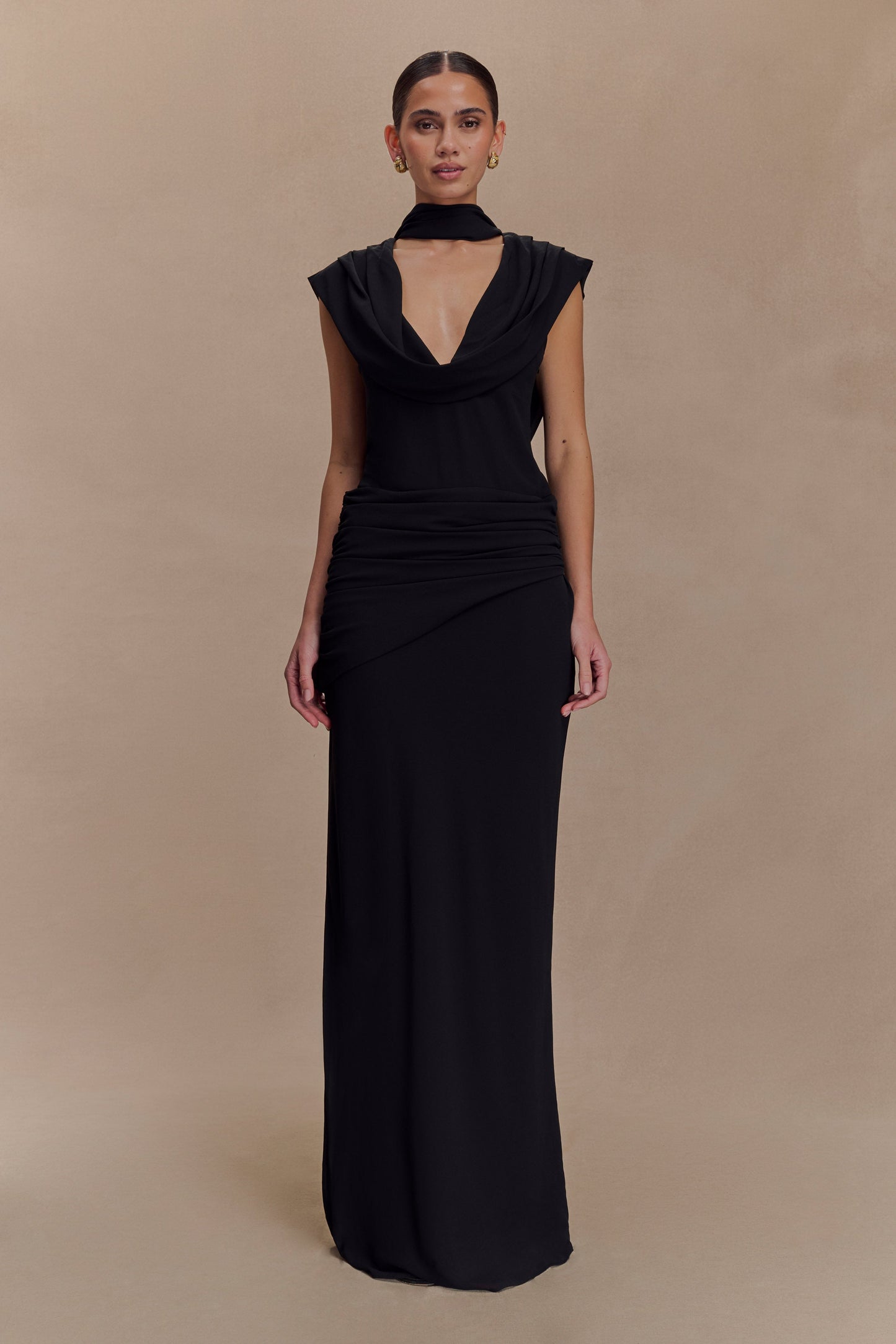 Giulia Chiffon Draped Maxi Dress - Black