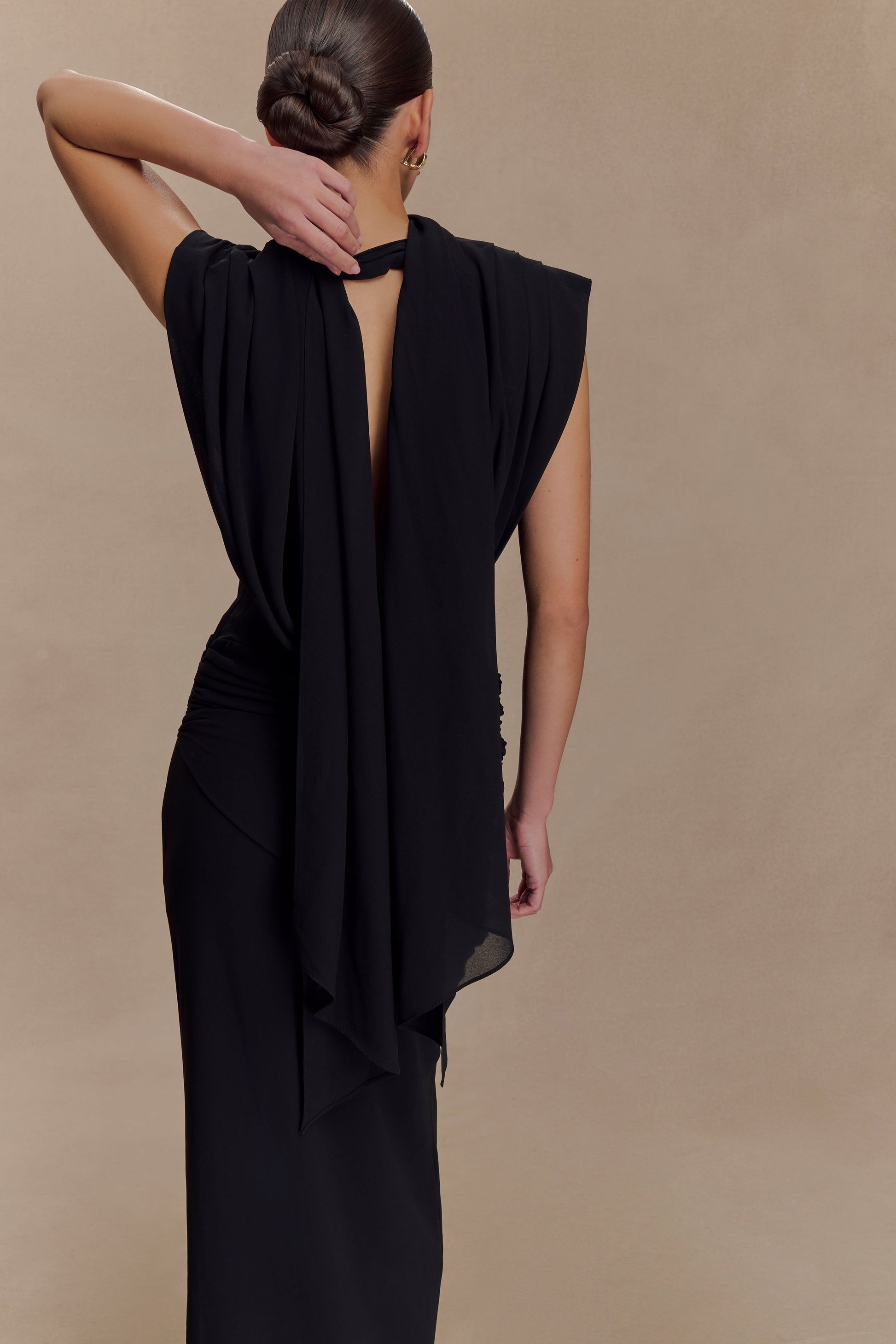 Giulia Chiffon Draped Maxi Dress - Black #5