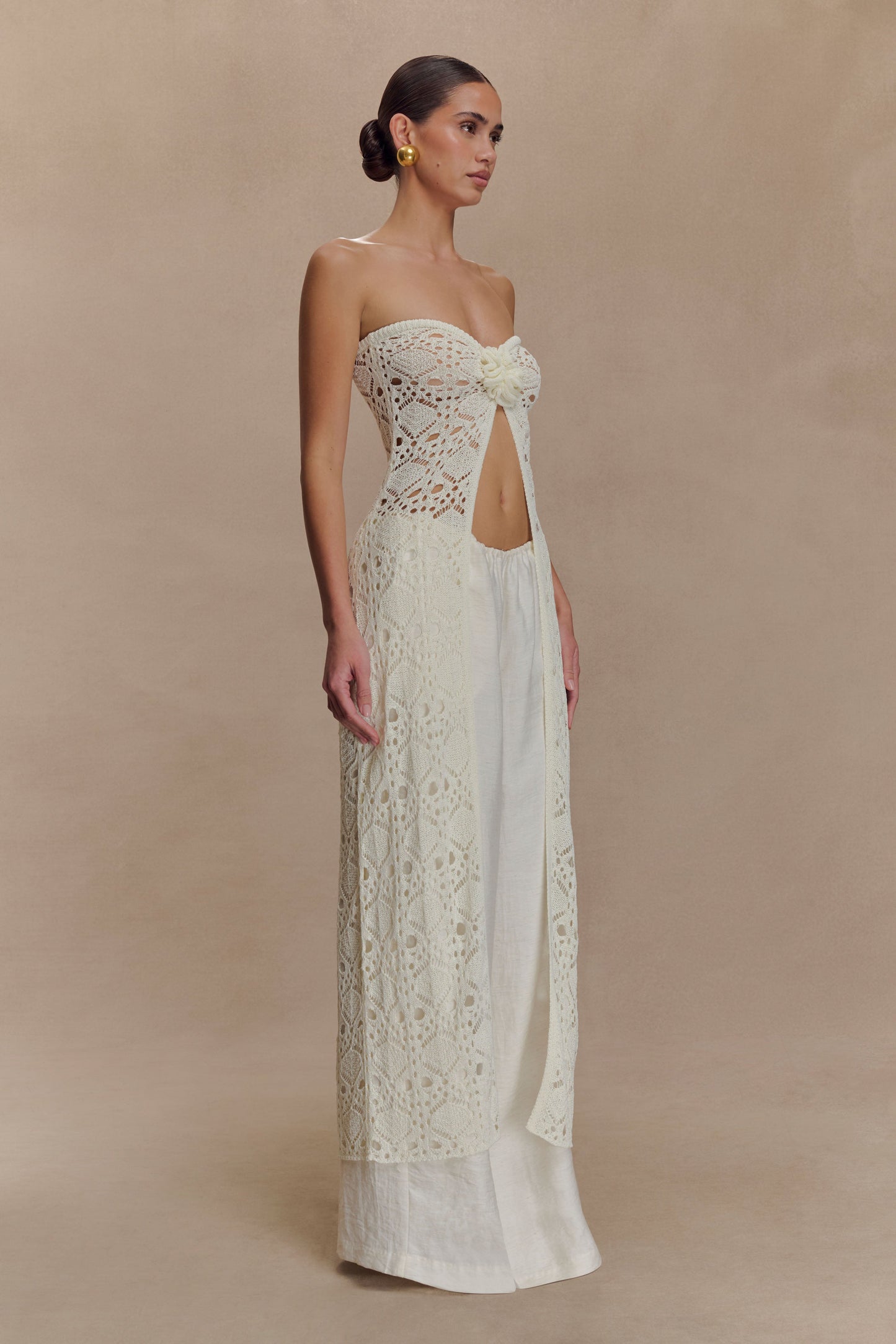 Aeline Strapless Crochet Knit Top - Ivory