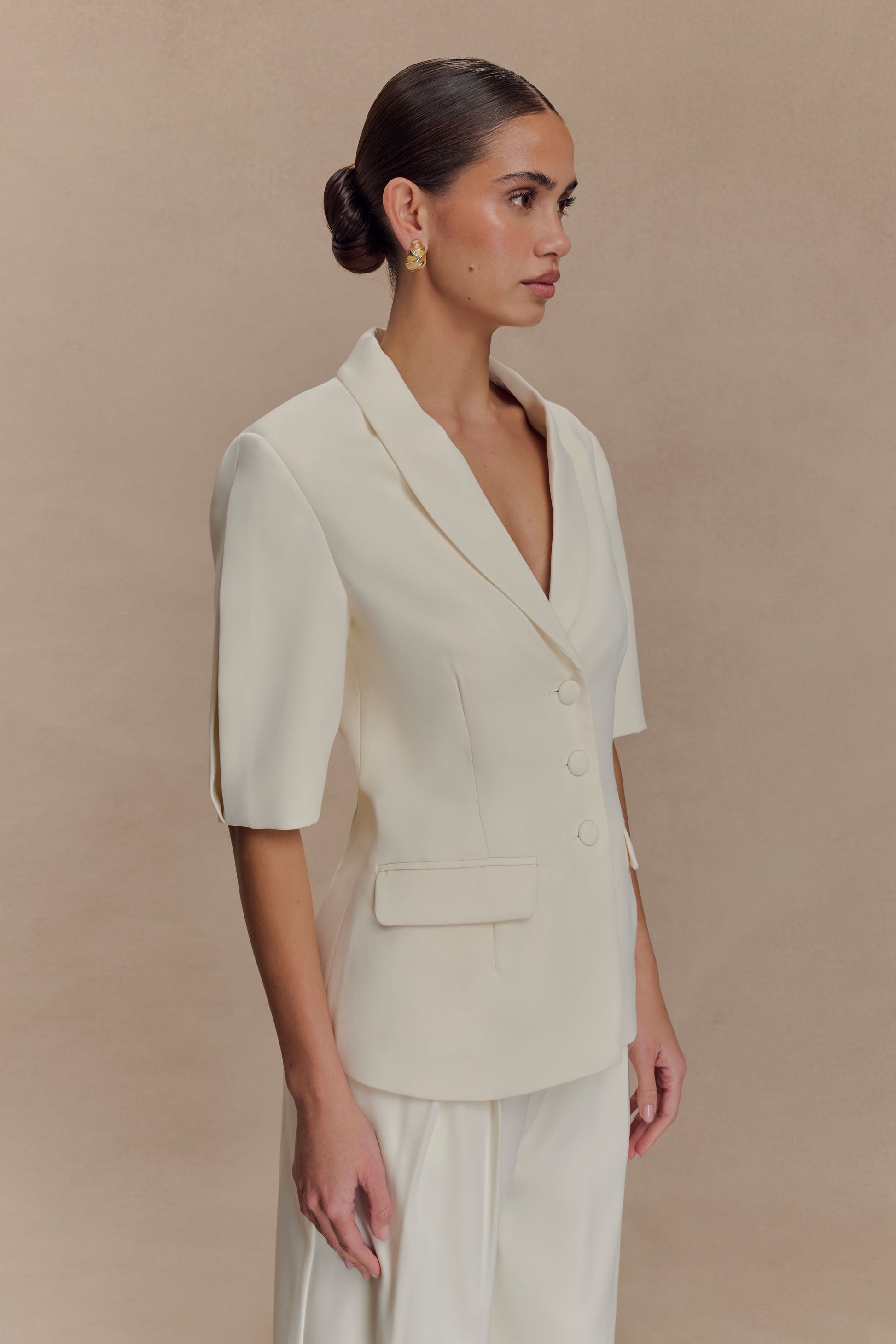 Opal Puff Sleeve Suiting Top - Ivory #4
