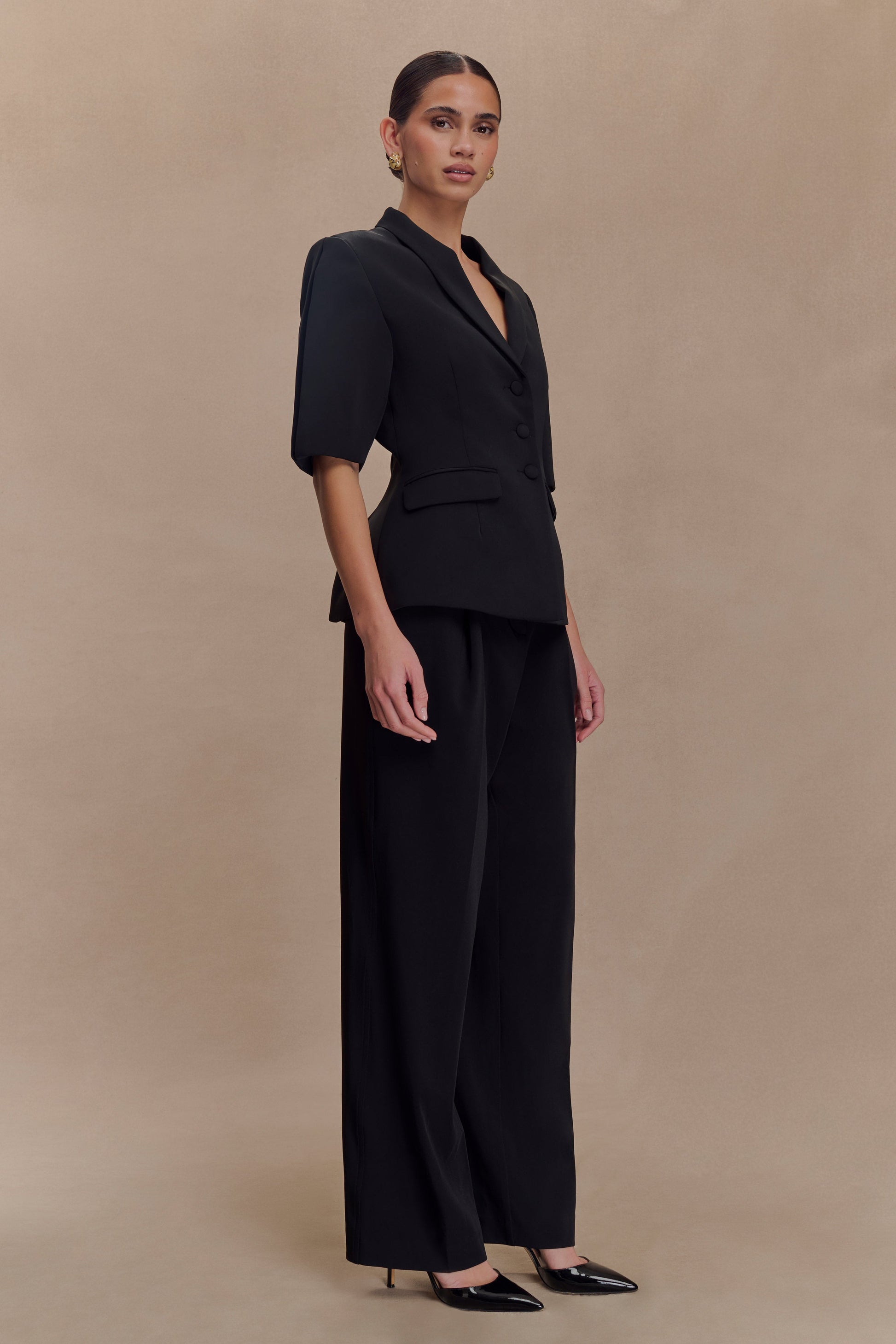 Opal Puff Sleeve Suiting Top - Black #5