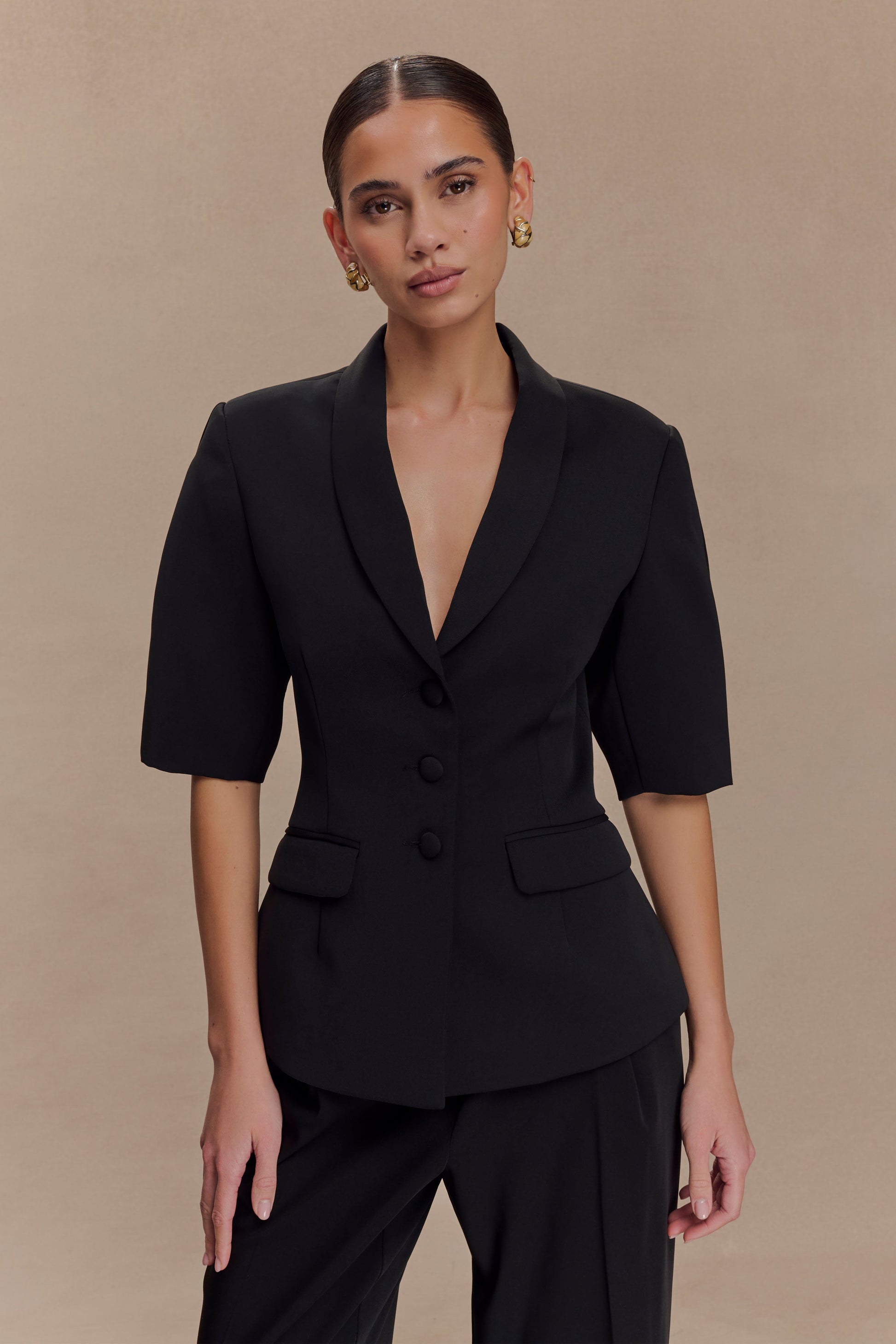 Opal Puff Sleeve Suiting Top - Black #2
