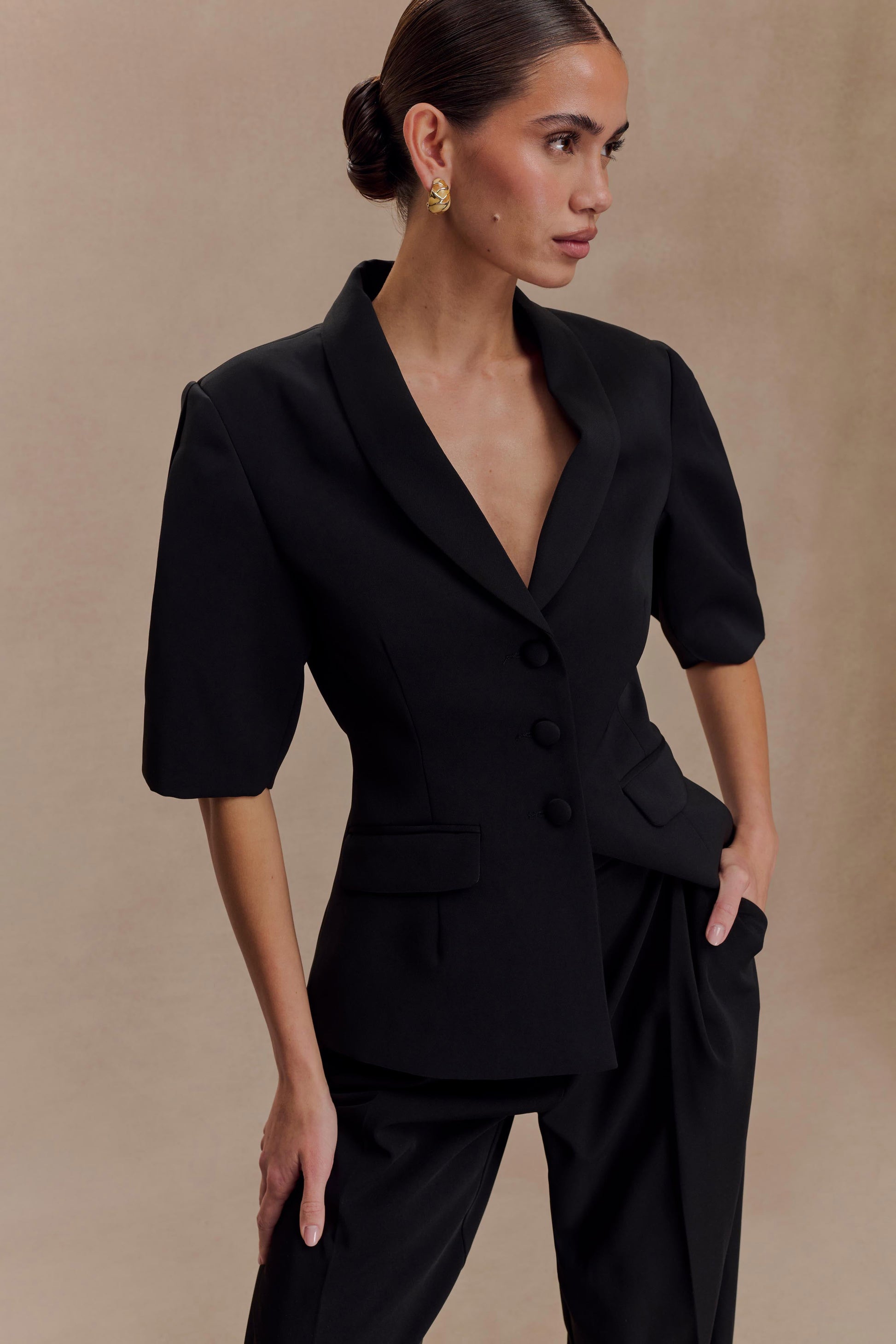 Opal Puff Sleeve Suiting Top - Black #4